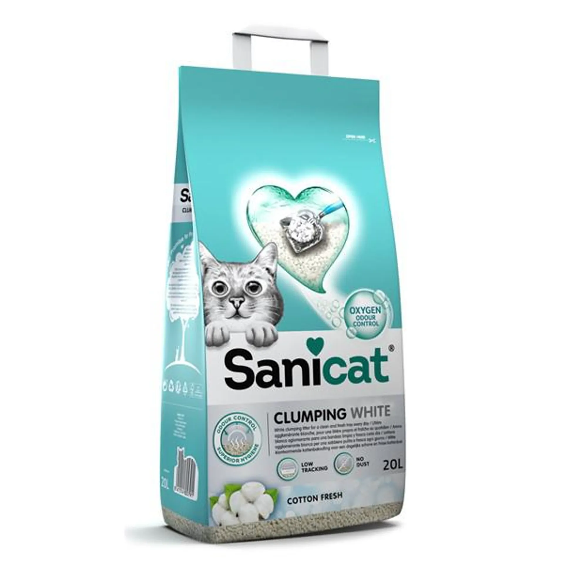 SANICAT Pijesak za mačke Clumping White, cotton fresh, grudajući, 20l