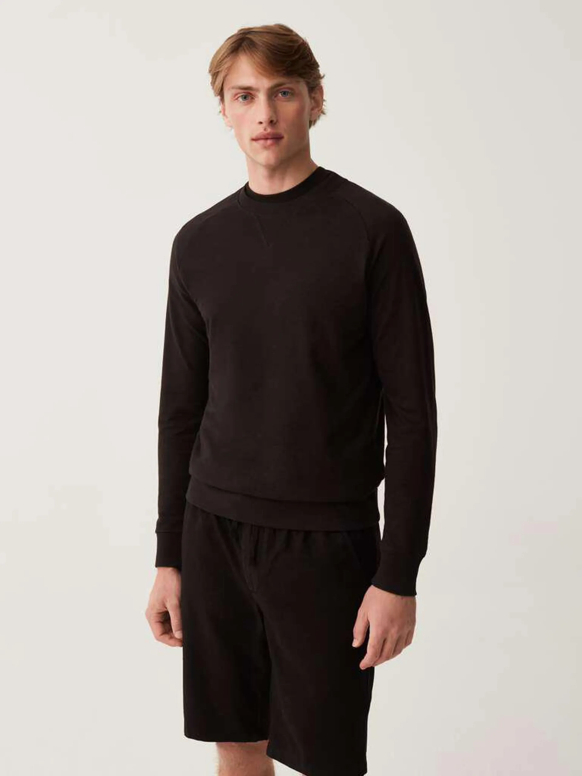 Black LESS IS BETTER cotton sweatshirt with detail at the neck