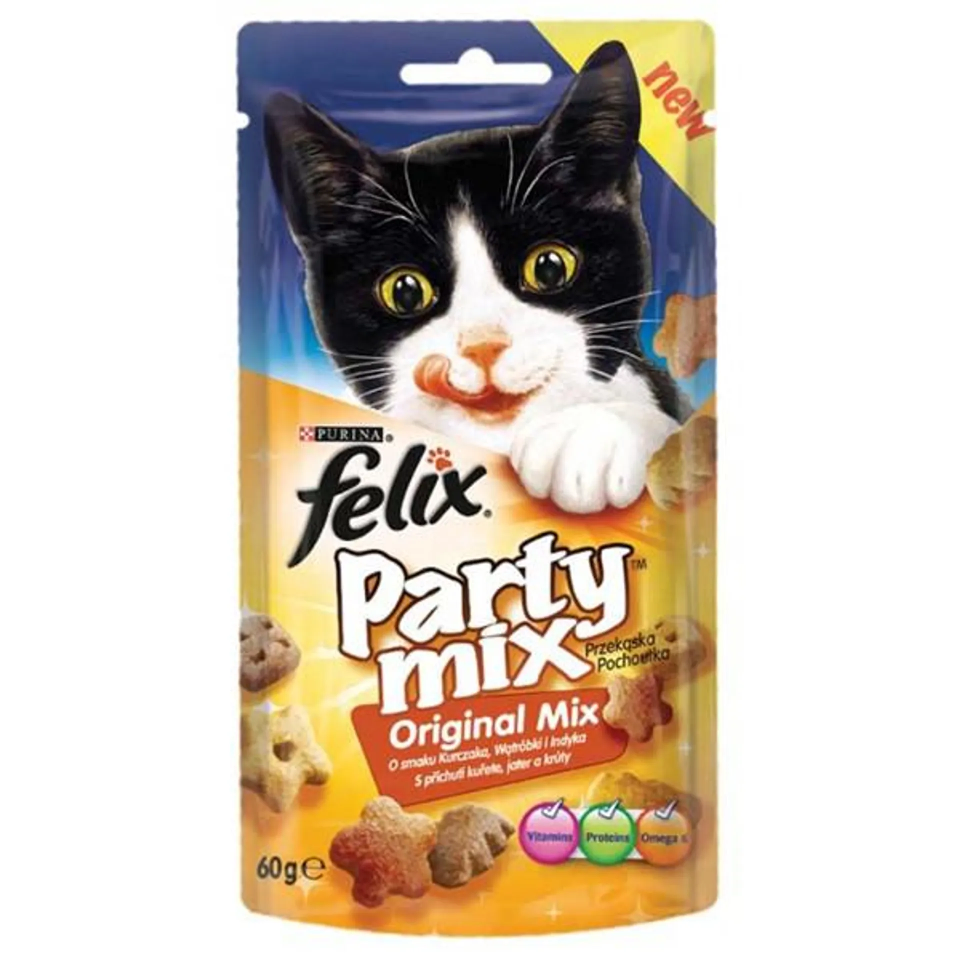FELIX Party Mix Original, poslastica s okusom piletine, jetrice i puretine, 60g