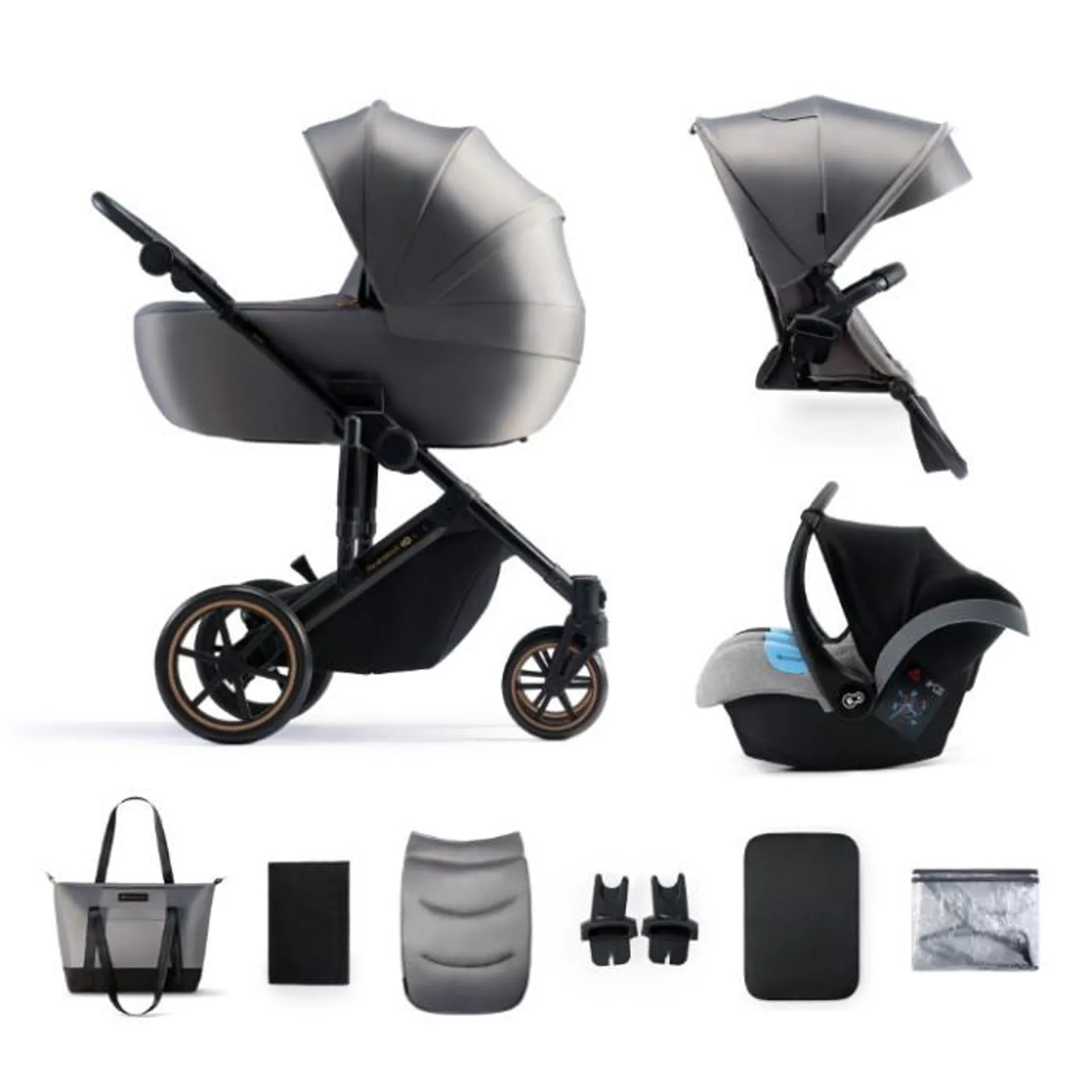 Kinderkraft kolica 3u1 Prime 2 + košara + autosjedalica - Shadow Grey