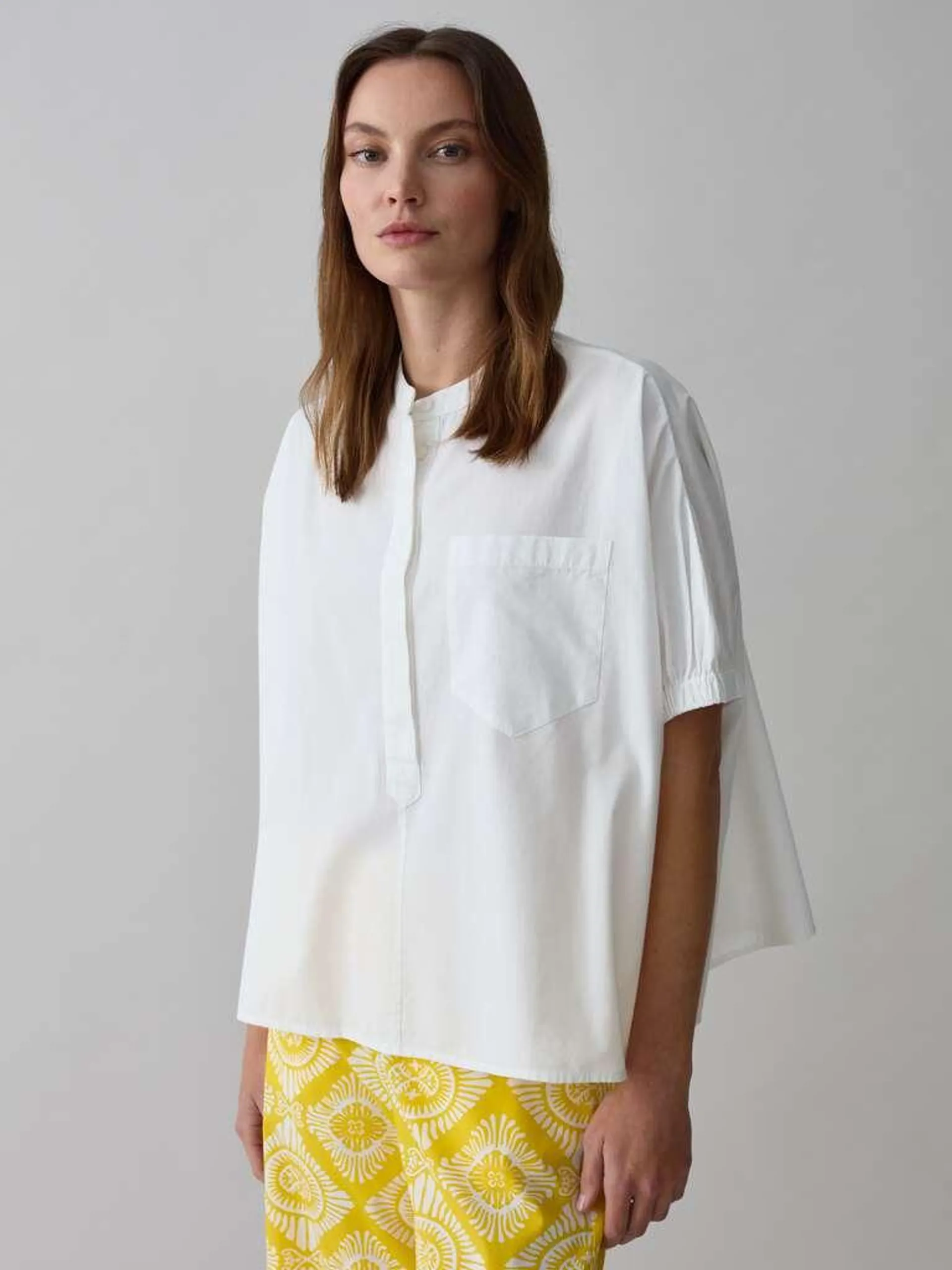 Poplin blouse with puff sleeves Blanc optique