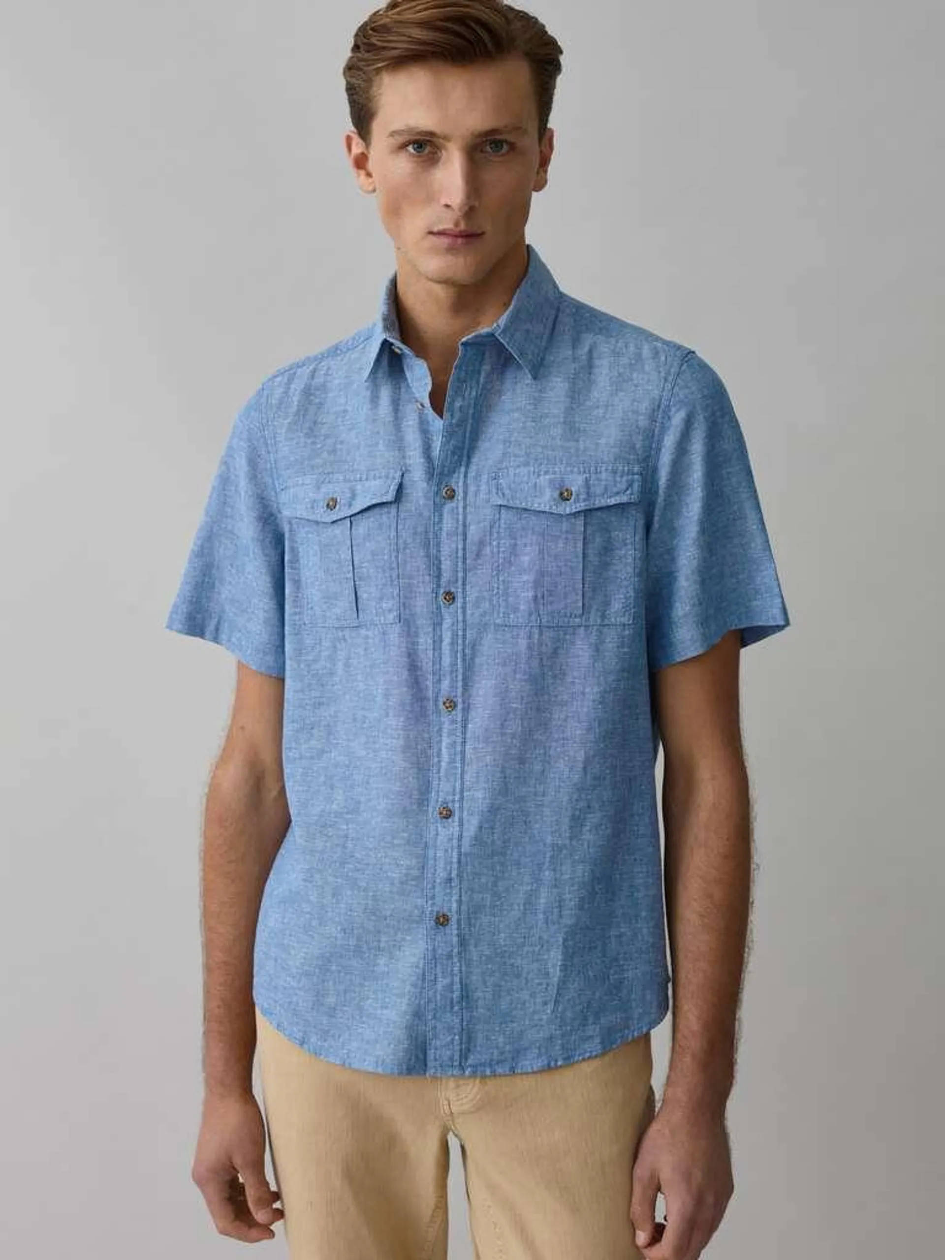 Chambray Blue Short-sleeved shirt in chambray