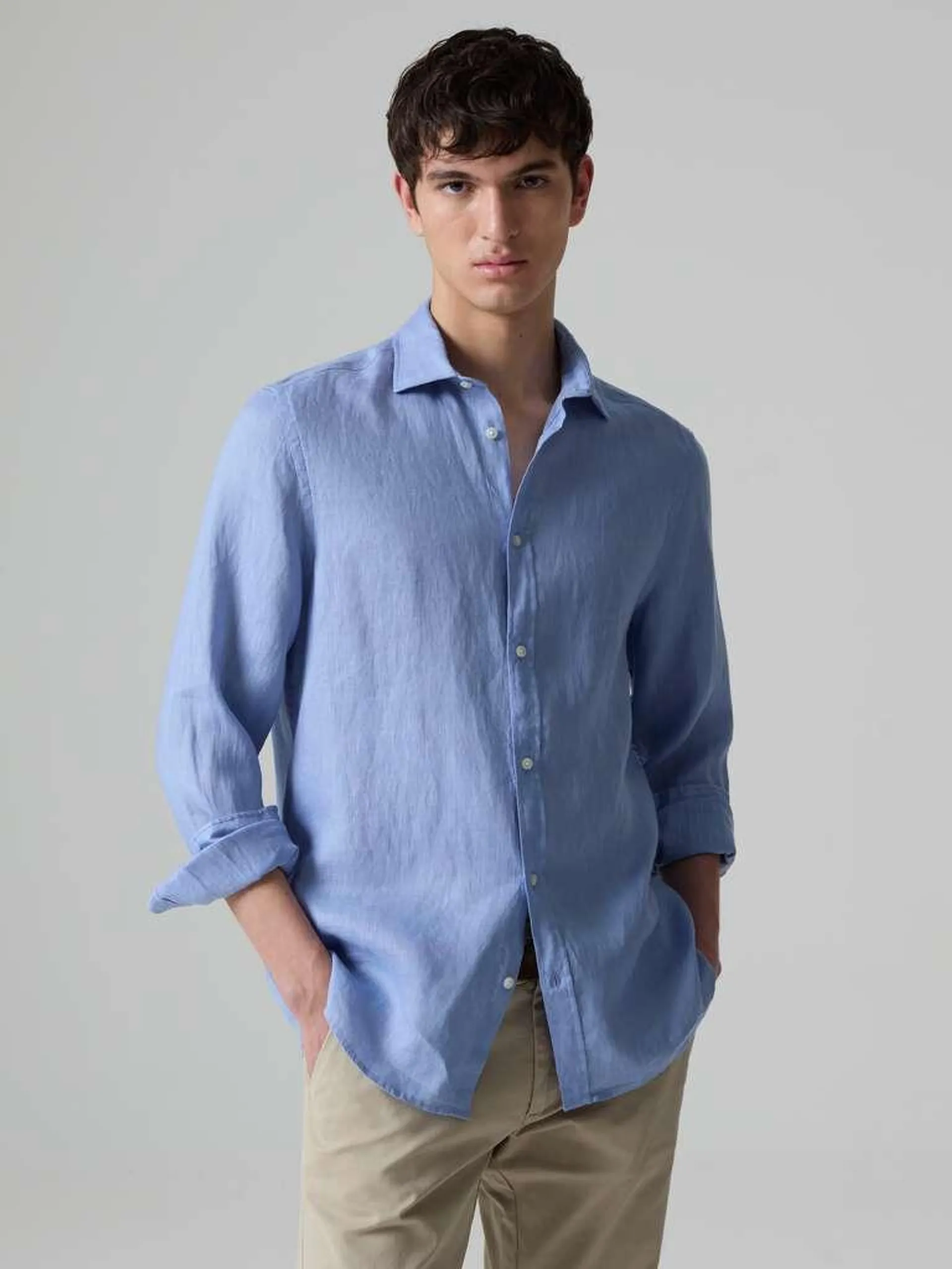 Sky Blue Solid colour linen shirt