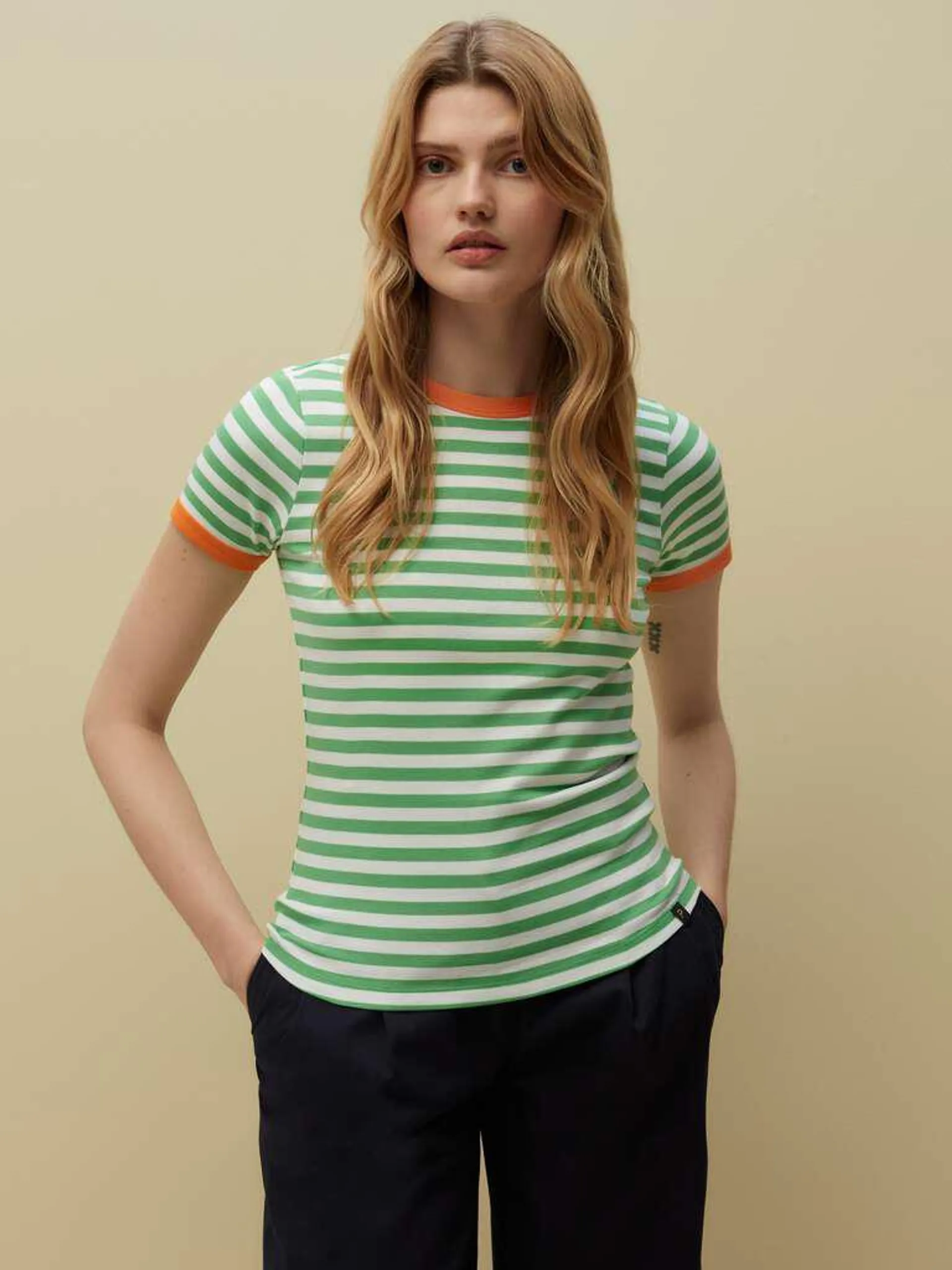 White/Green T-shirt in cotone Supima a righe