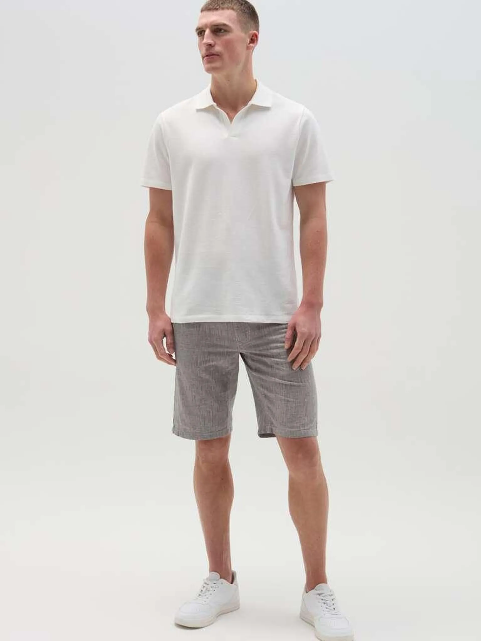 Light Grey Bermuda shorts with five pockets in cotton and linen