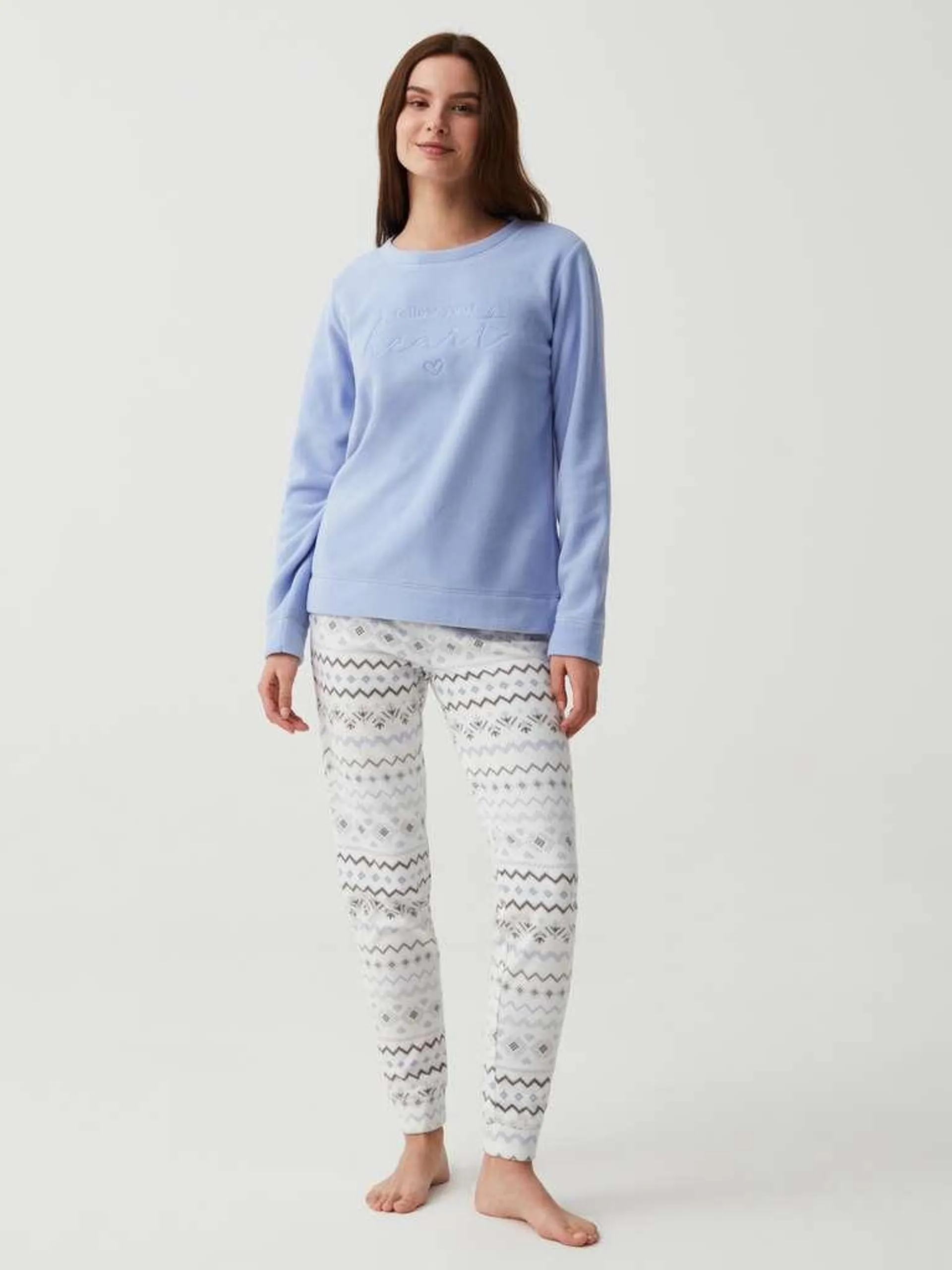 Blue/White Full-length pyjama bottoms with Norwegian design