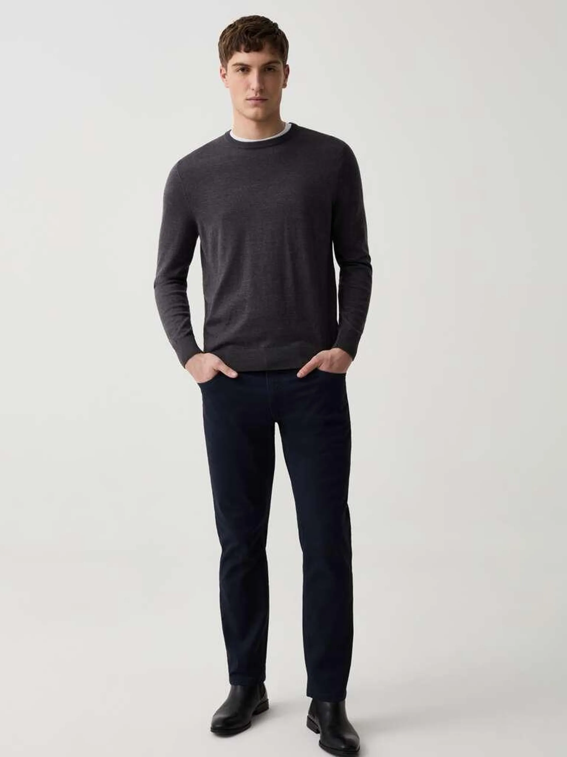 Dark Blue Regular-fit trousers with micro pattern