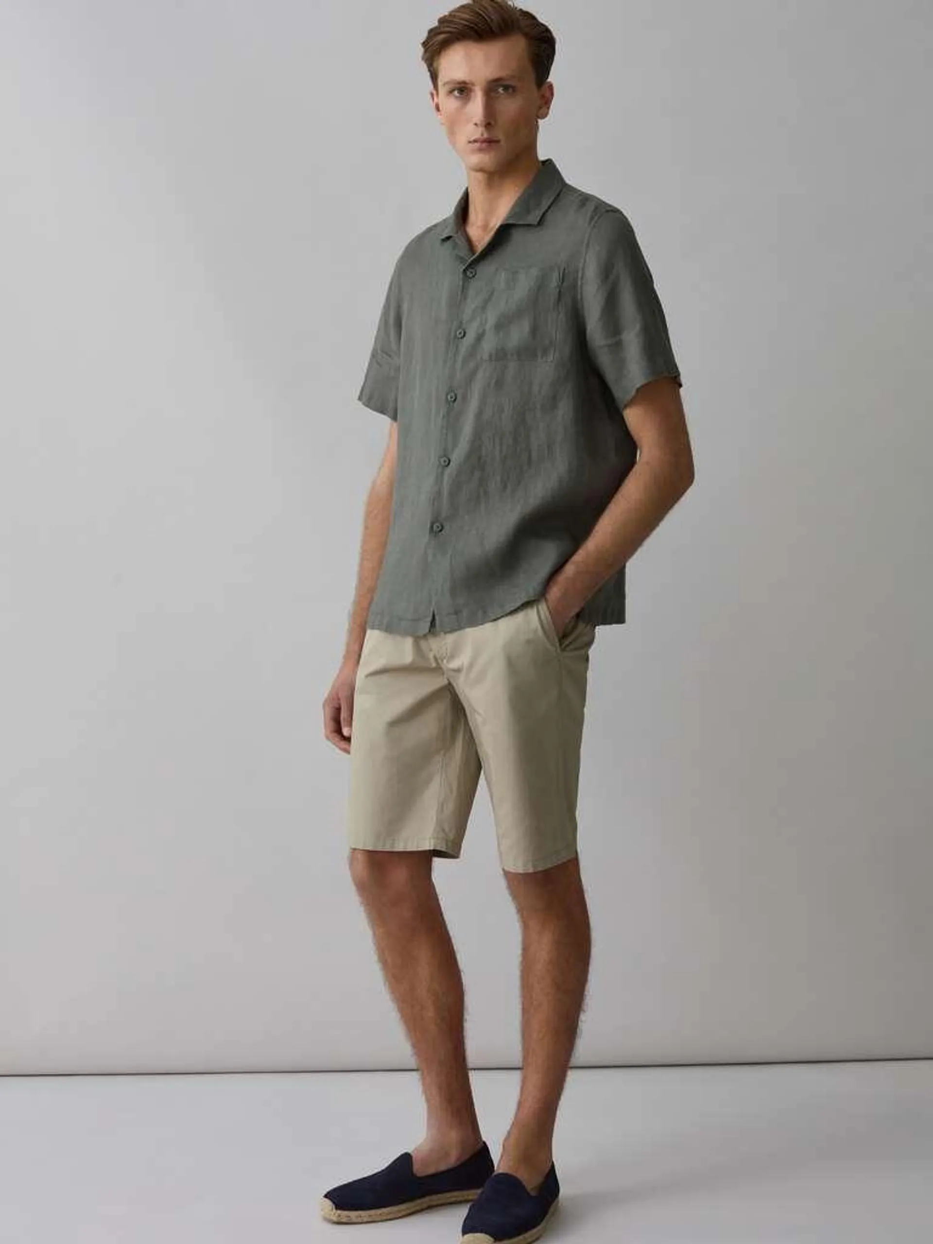 Beige Stretch cotton chino Bermuda shorts