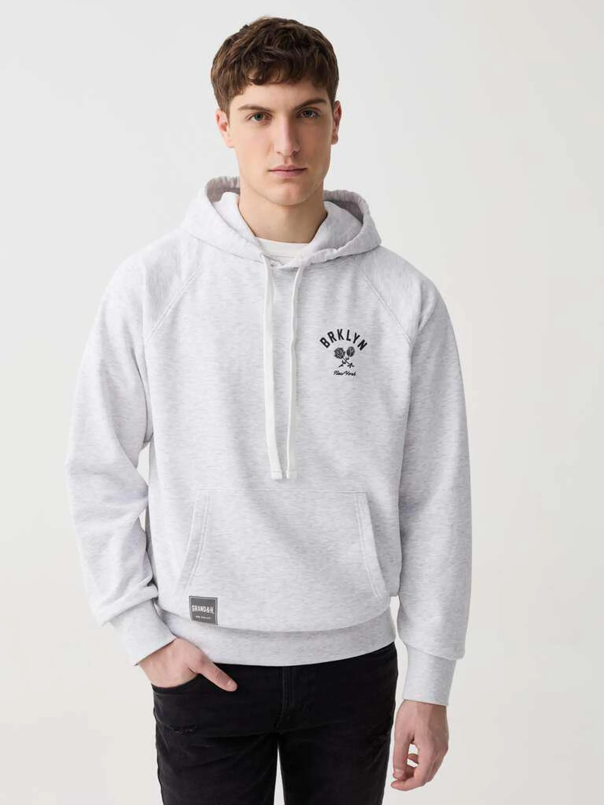 Light Grey Marl Oversized sweatshirt with hood and pocket