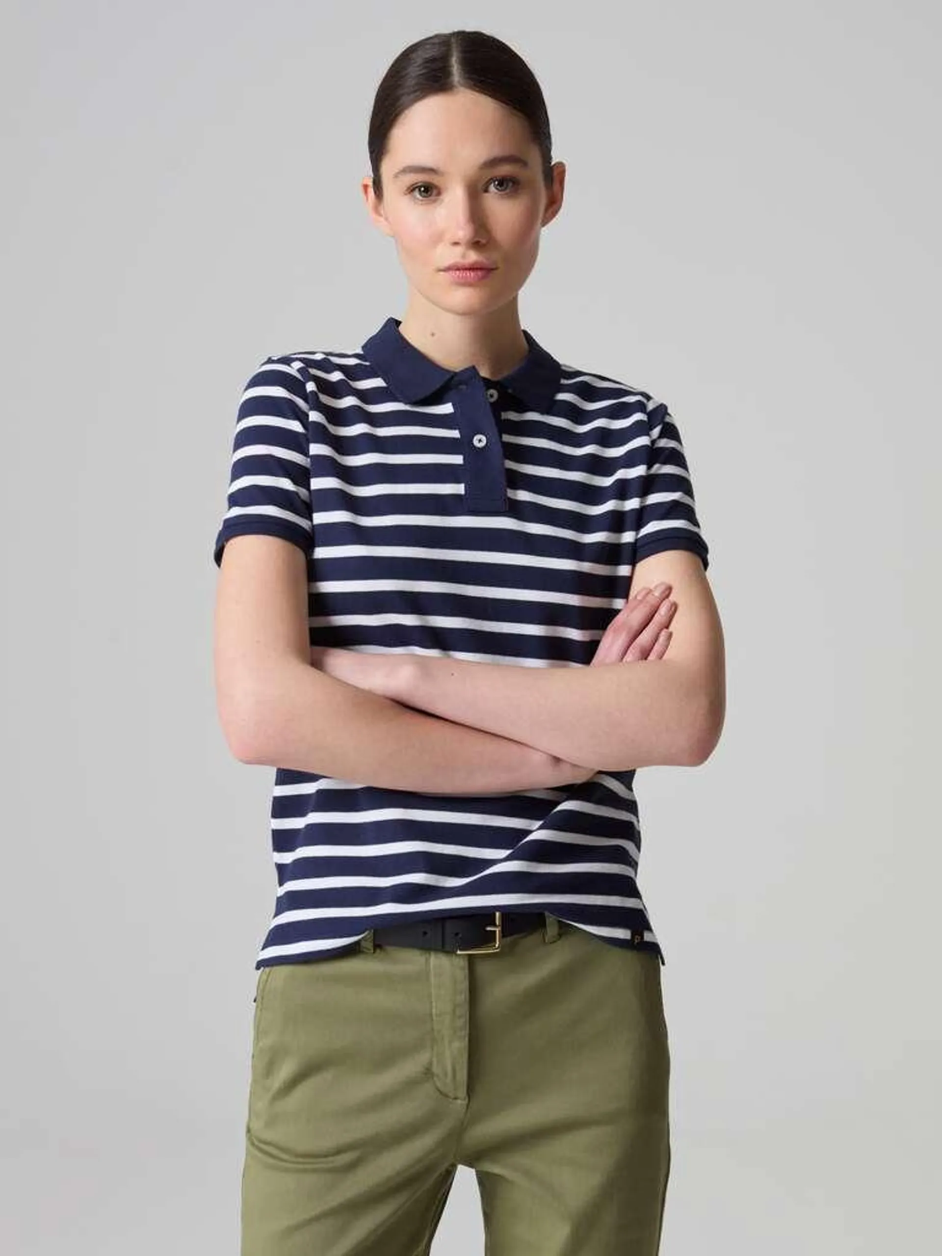 White/Blue Organic cotton piquet polo shirt with stripes