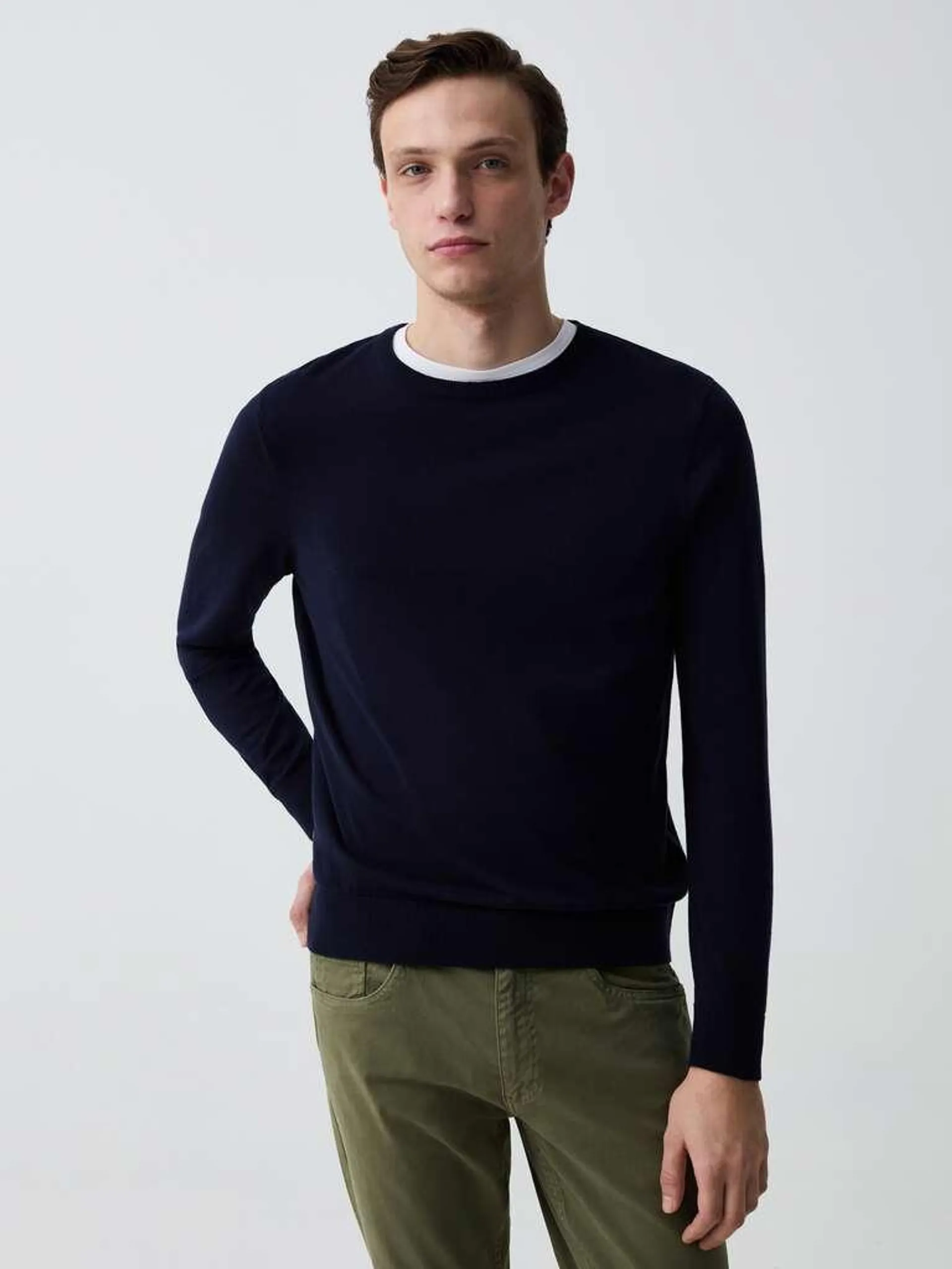 Night Blue Pullover in cotone bio scollo rotondo