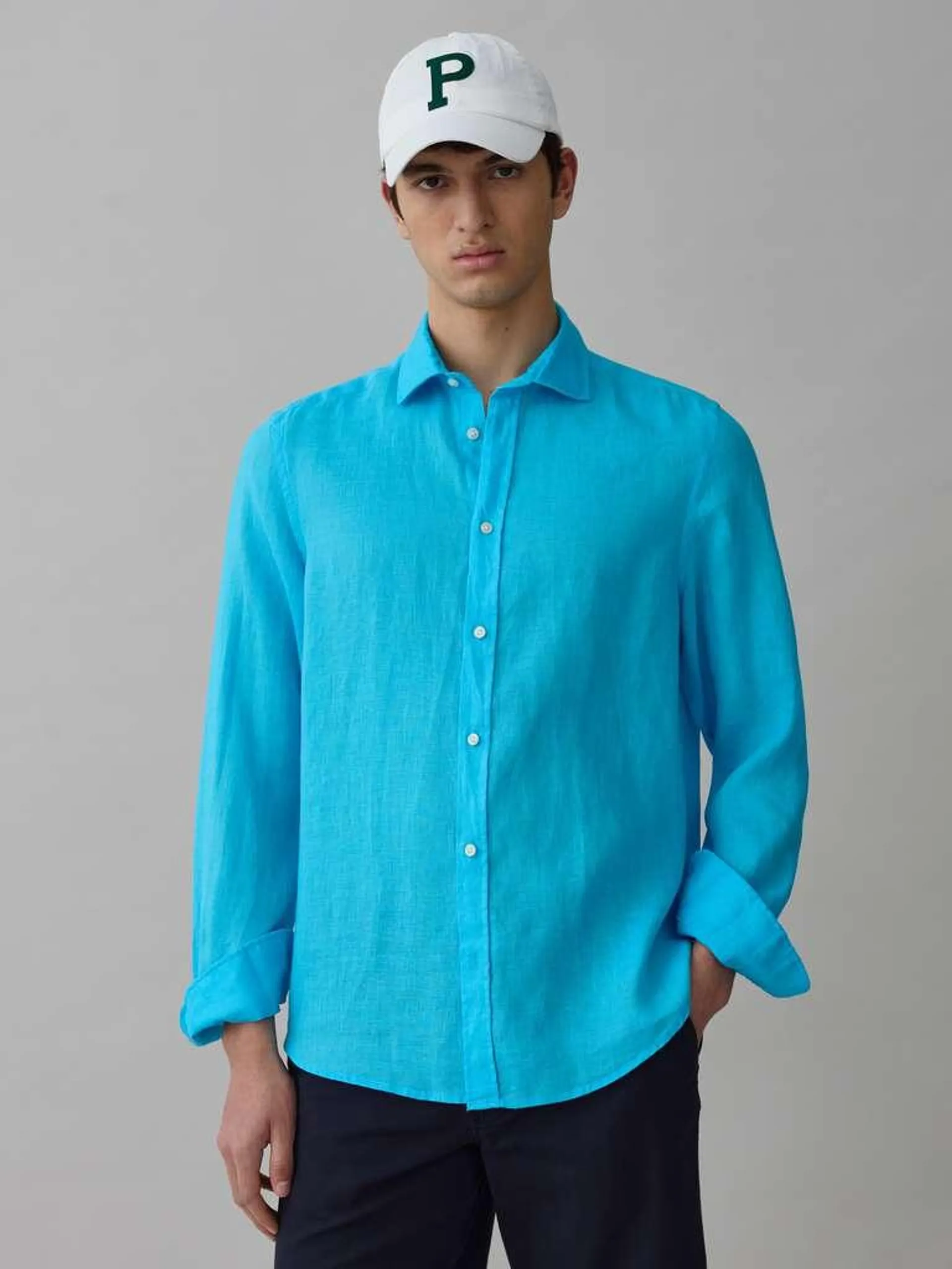 Turquoise Blue Regular-fit shirt in linen