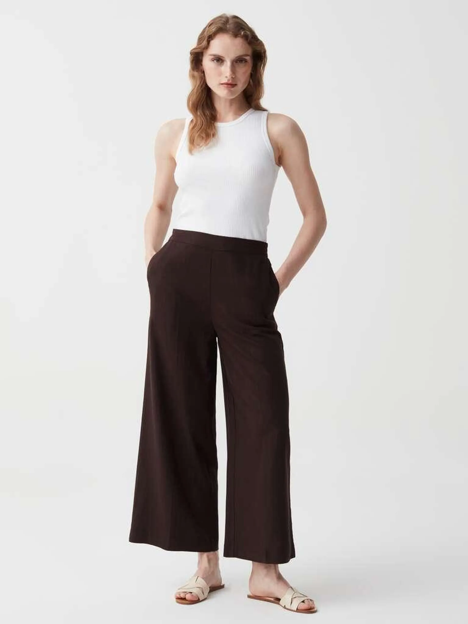 Chocolate Brown Wide leg trousers in linen and viscose