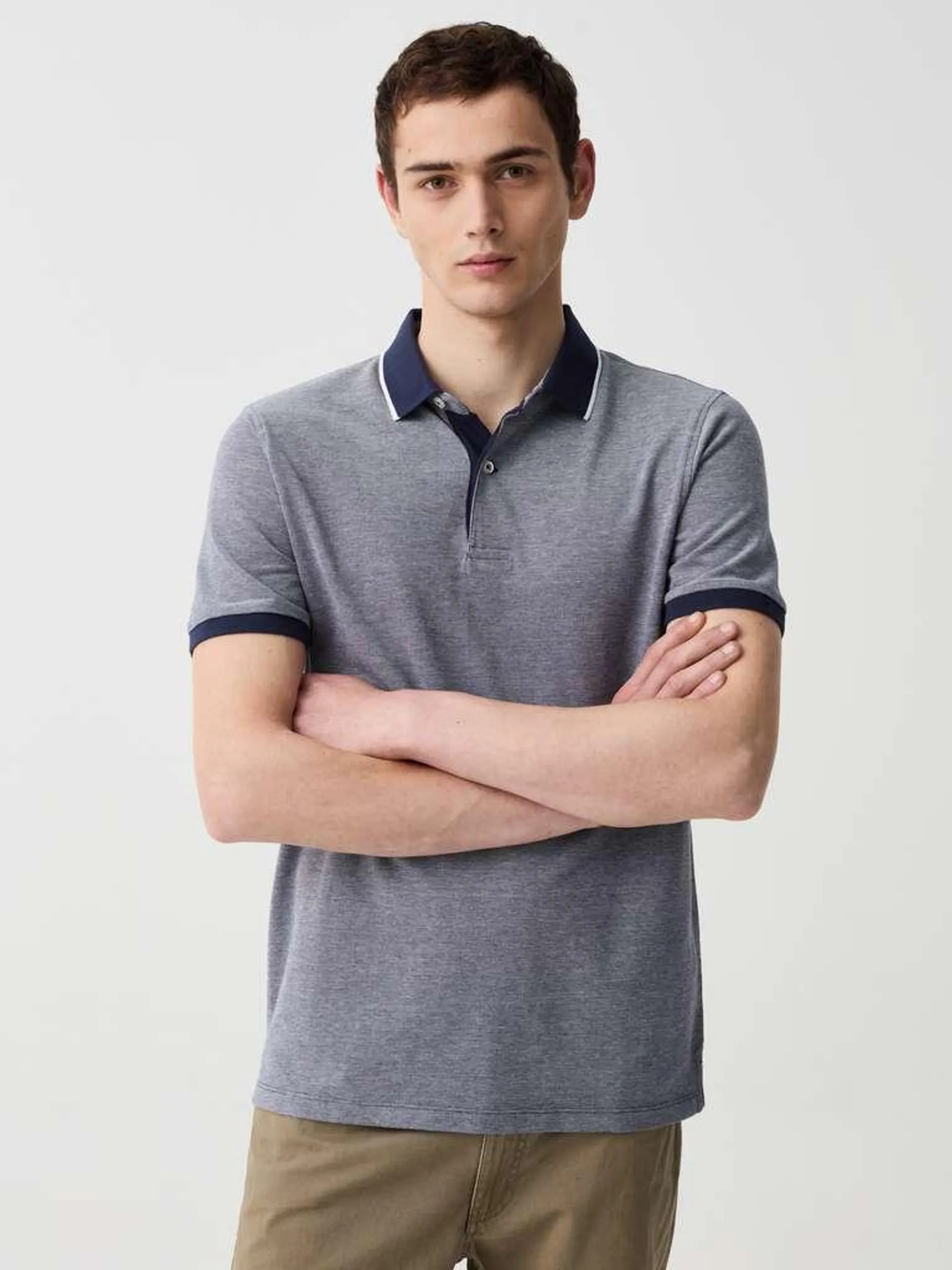 Night Blue Piquet polo shirt with jacquard weave