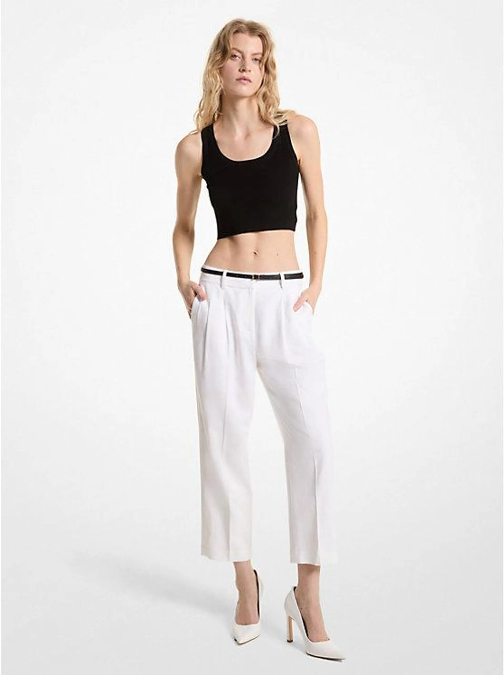 Pleated Linen Blend Pants