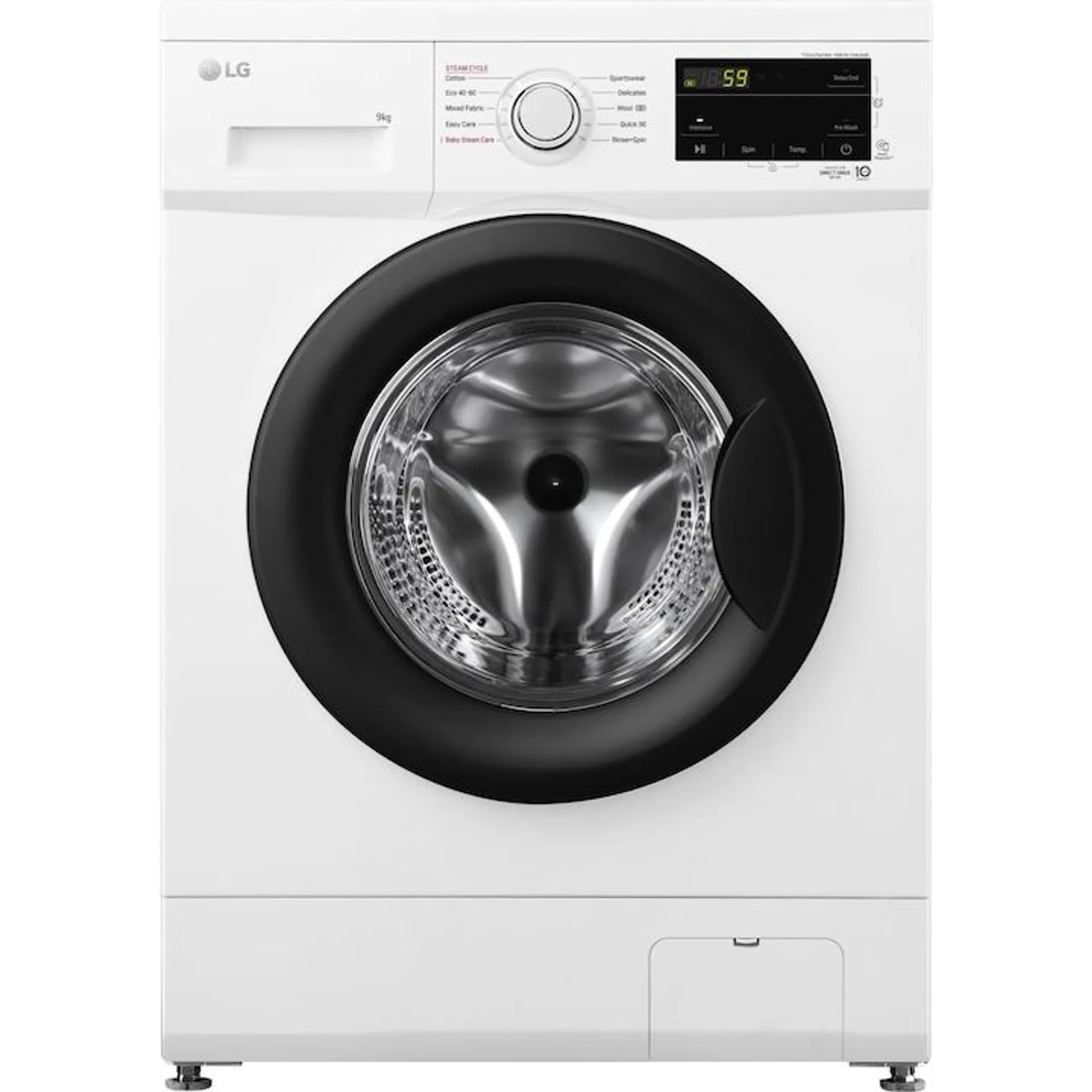 LG F4J3VS6WE mosógép, 1400 rpm, D energiaosztály, Inverteres közvetlen meghajtás, gőz, intelligens diagnózis, 9 kg, fehér