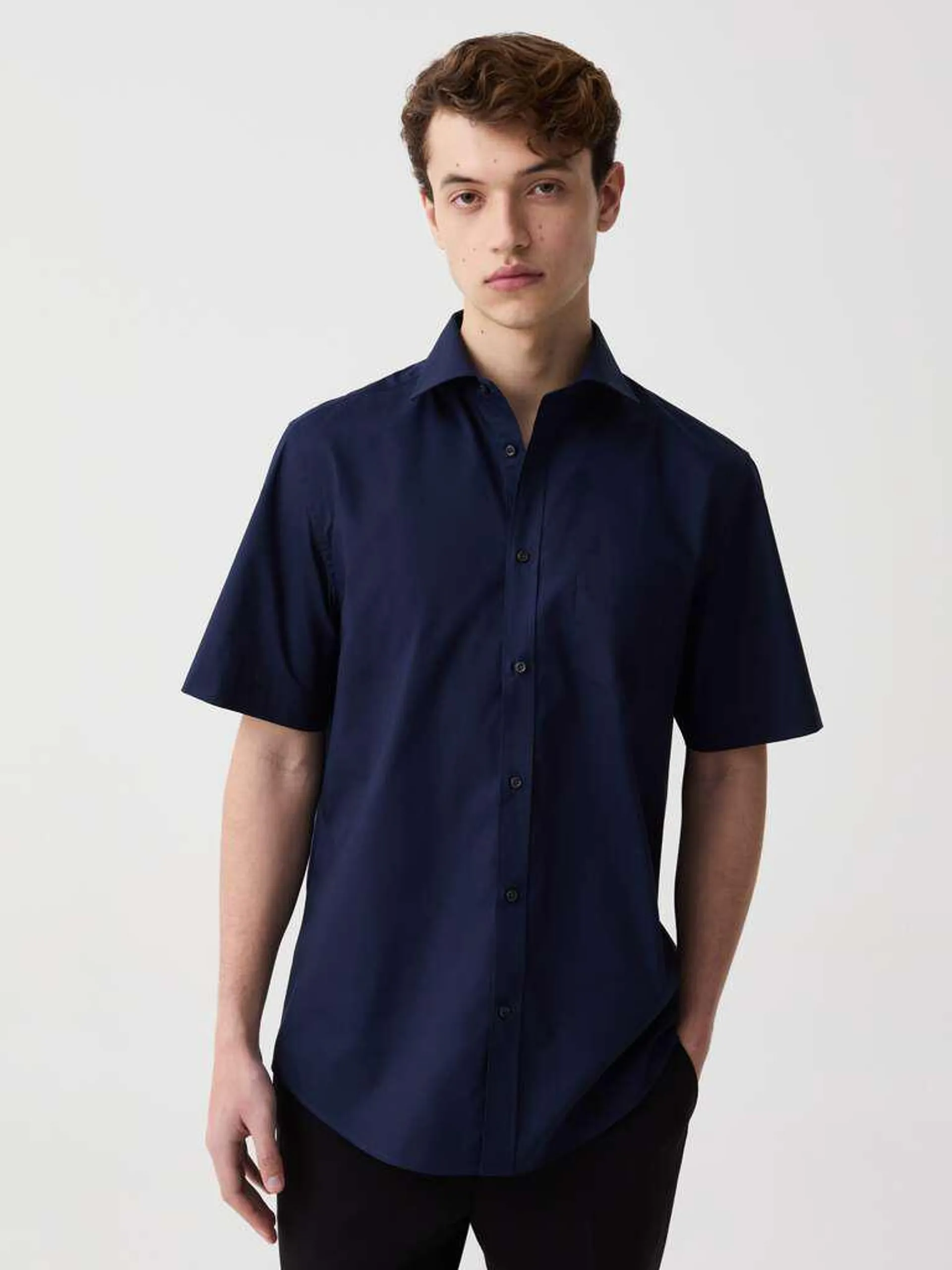 Ocean Blue Short-sleeved regular-fit shirt with pocket