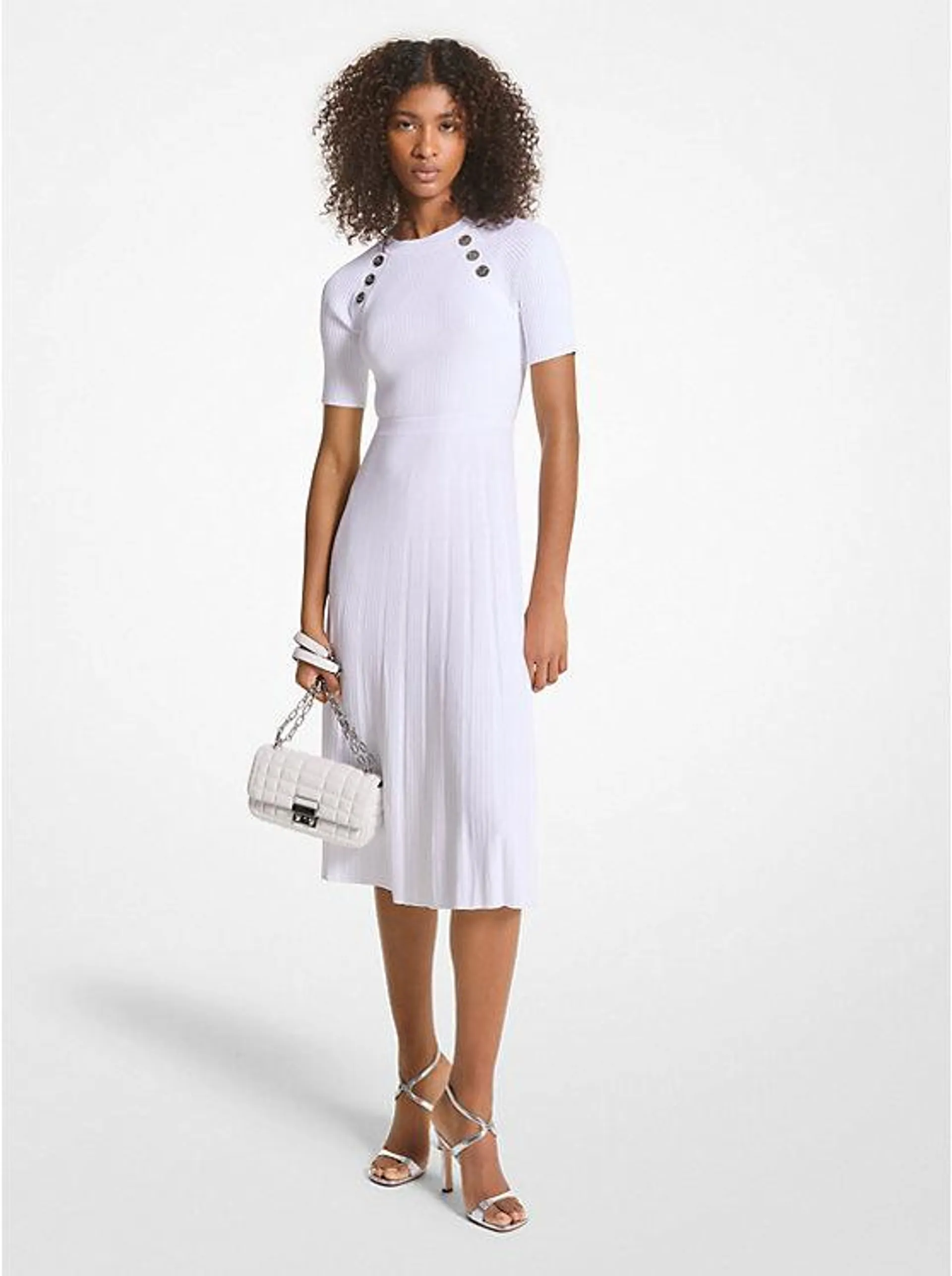 Ribbed Stretch Knit Button Midi Dress