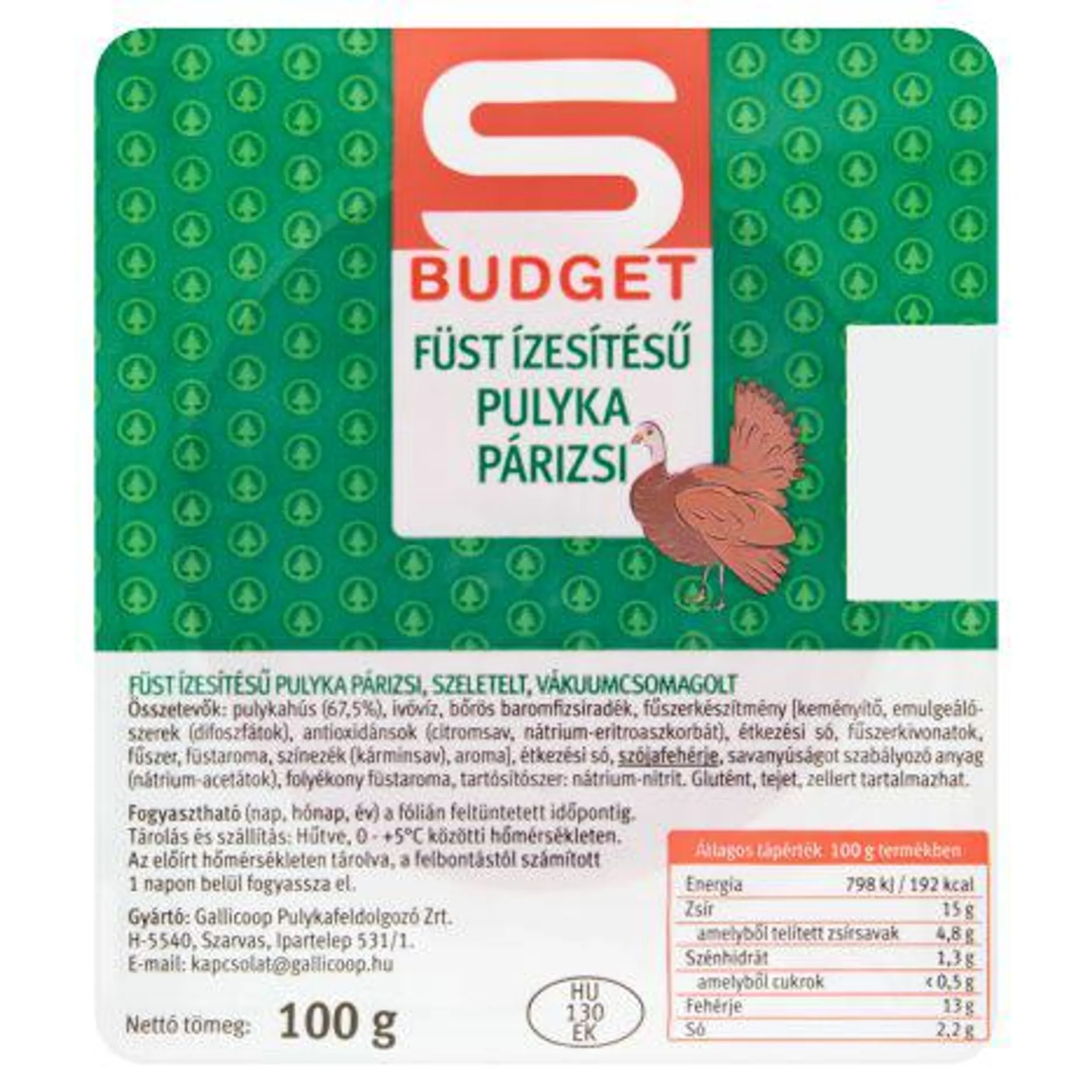 S-Budget szeletelt füst ízesítésű pulyka párizsi 100 g