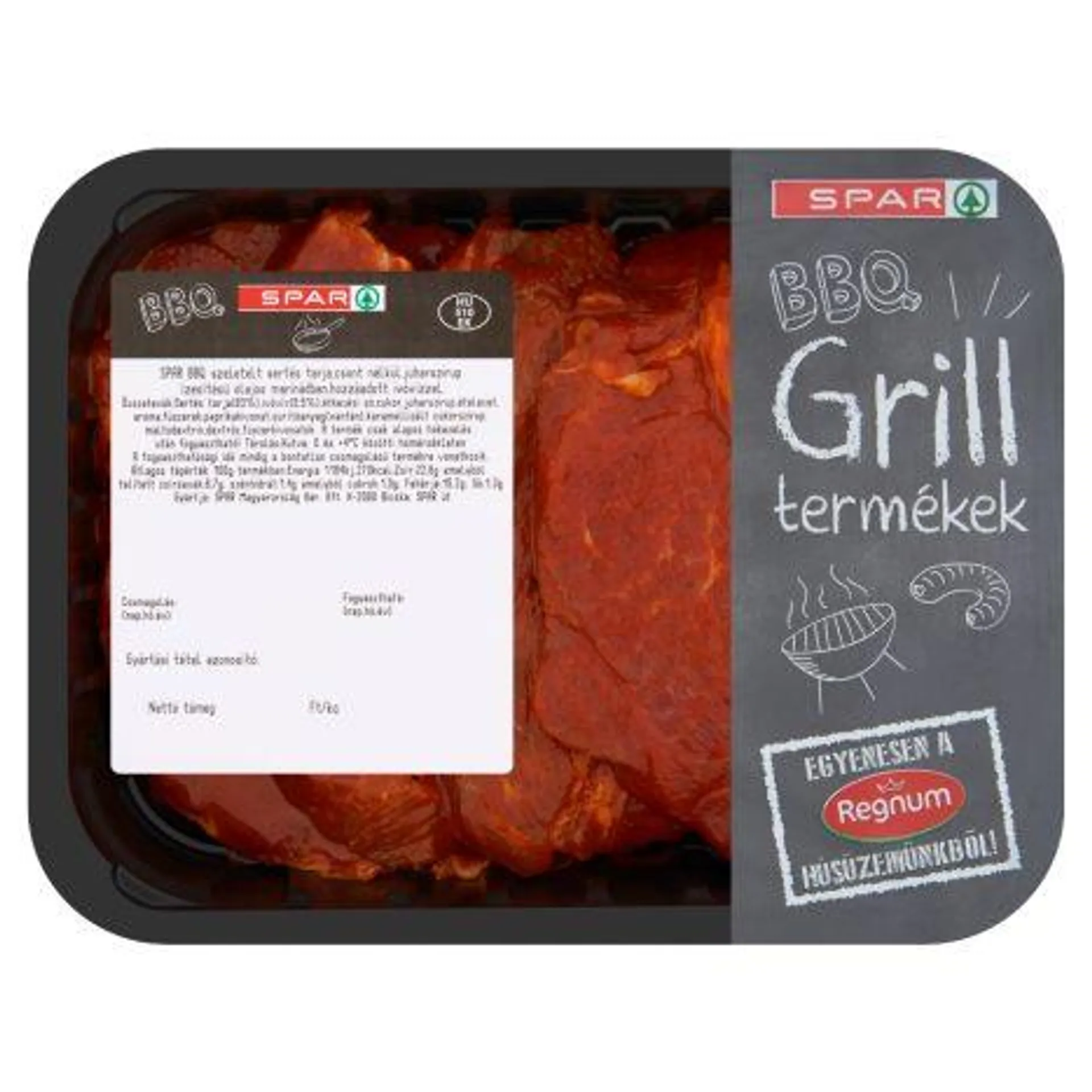 SPAR BBQ szeletelt sertés tarja, csont nélkül, juharszirup ízesítésű olajos marinádban