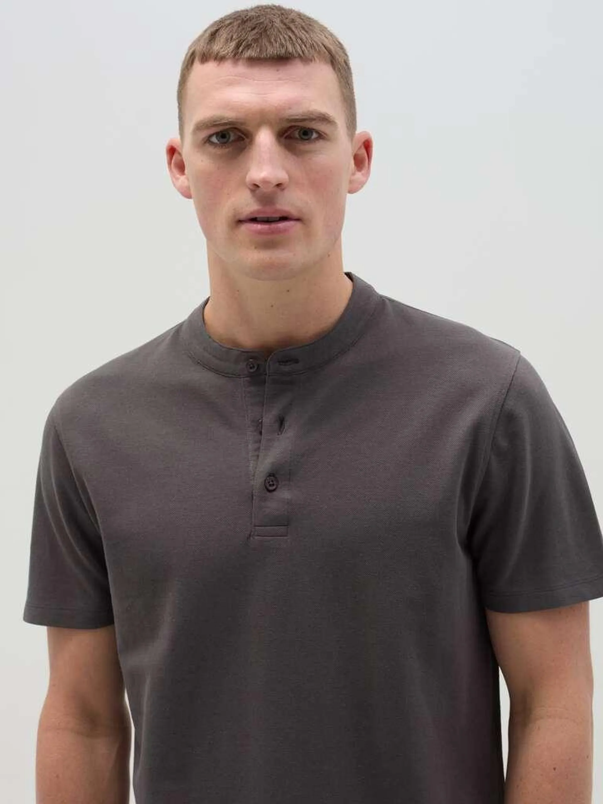 Concrete Grey Piquet polo shirt with Mandarin collar