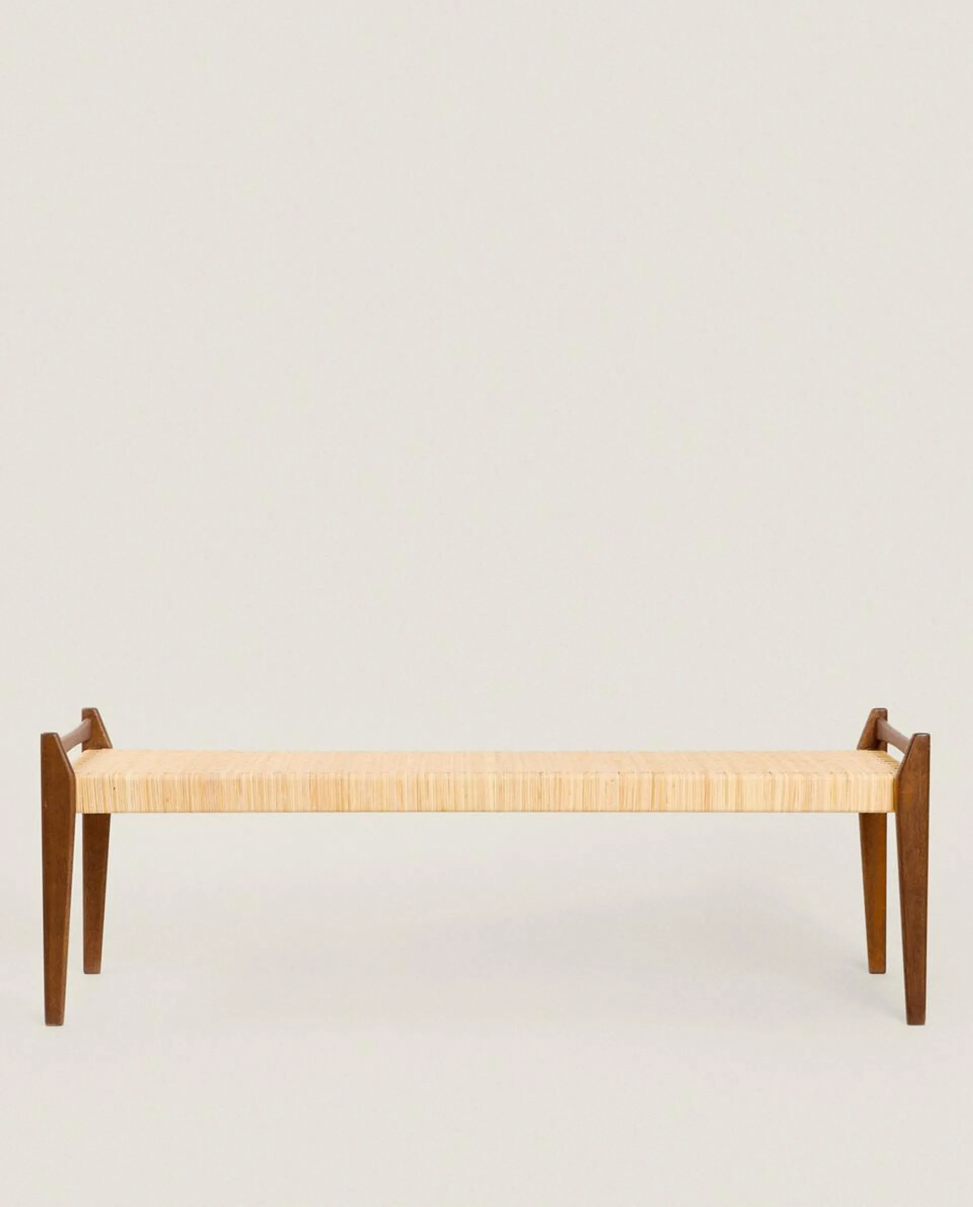 WOOD AND RATTAN BENCH