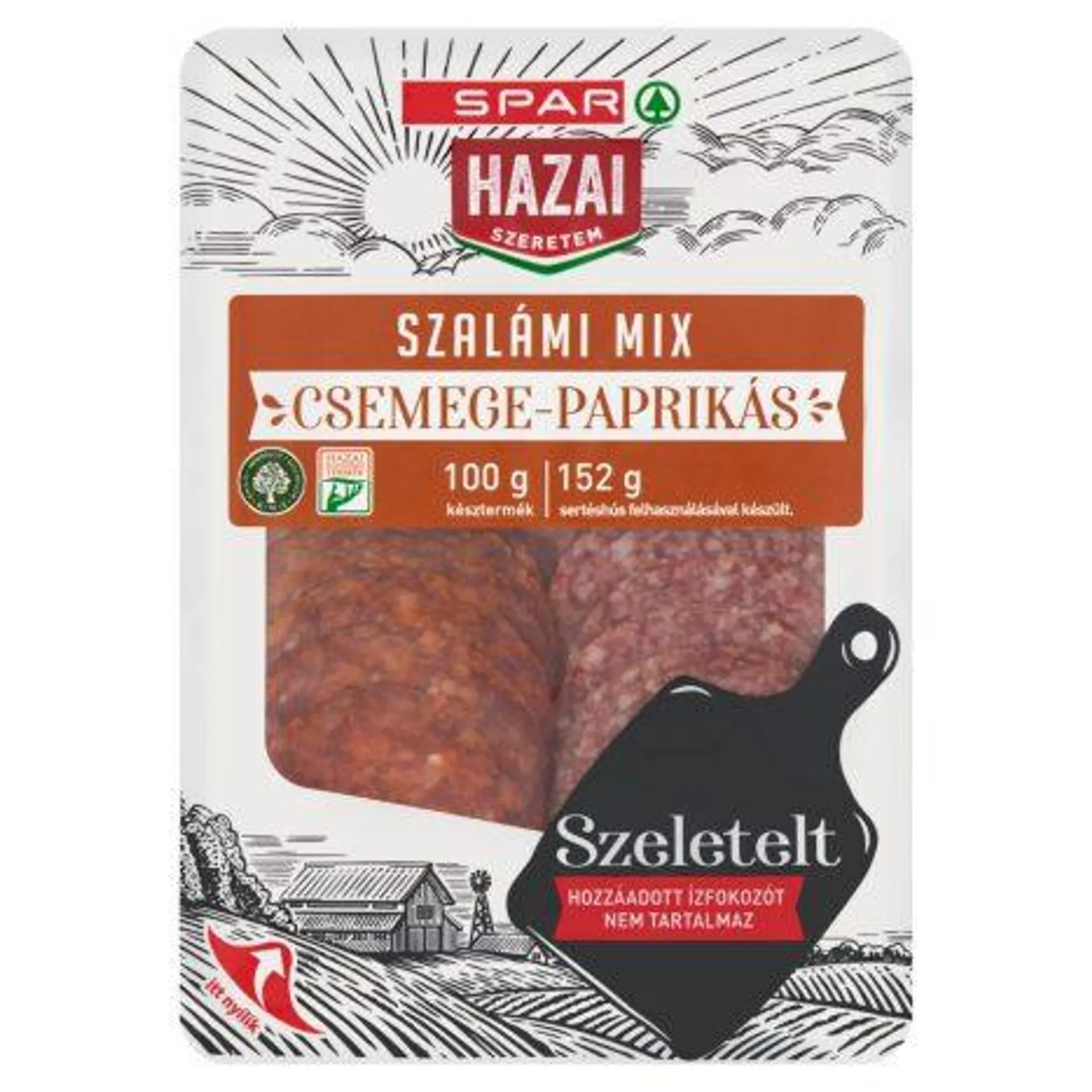 SPAR Hazai Szeretem szeletelt csemege-paprikás szalámi mix 100 g