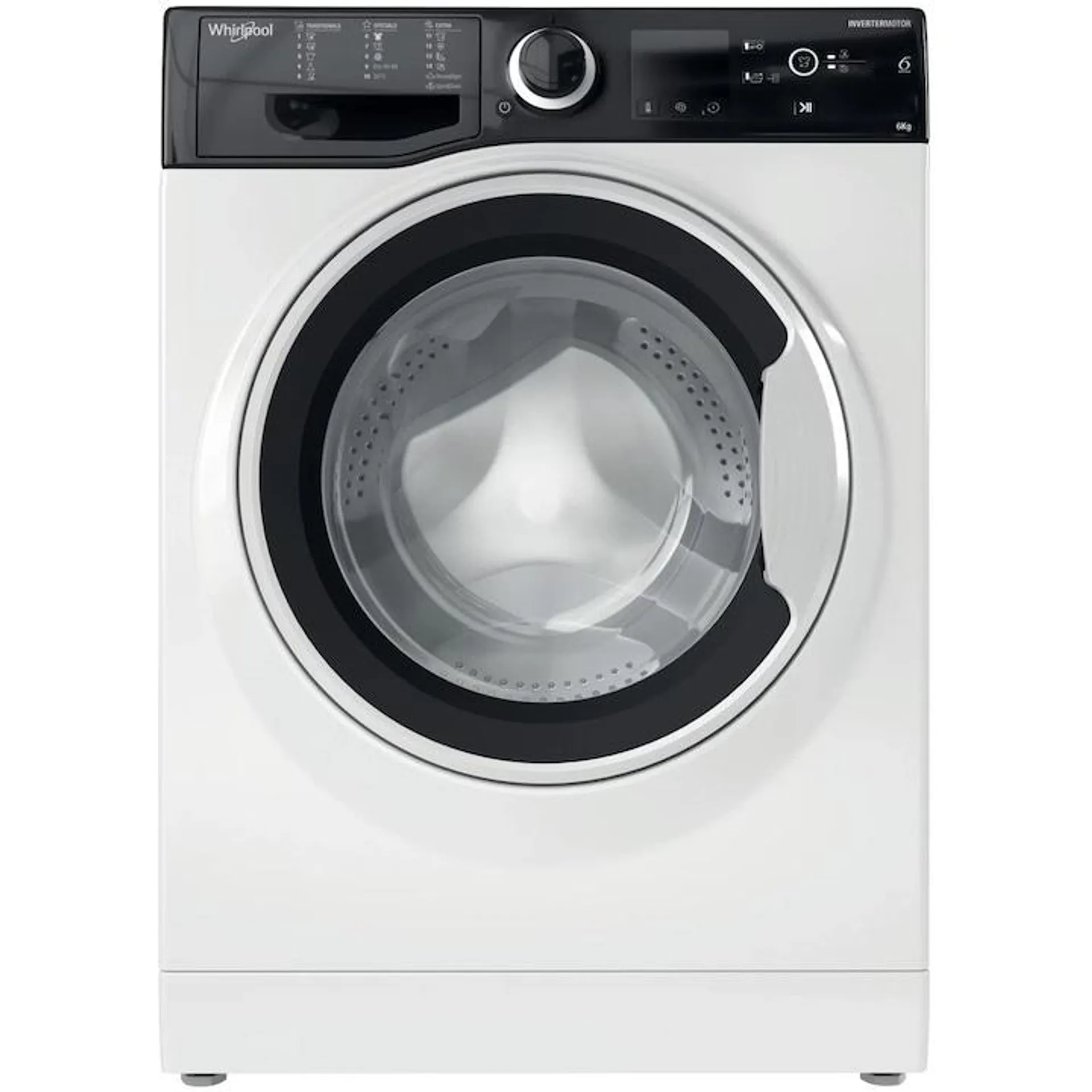 Whirlpool WRBSS 6249 S EU Mosógép, Slim, 6 kg, 1200 ford./perc, C energiaosztály, Inverteres motor, Digitális kijelző, Fehér/Fekete