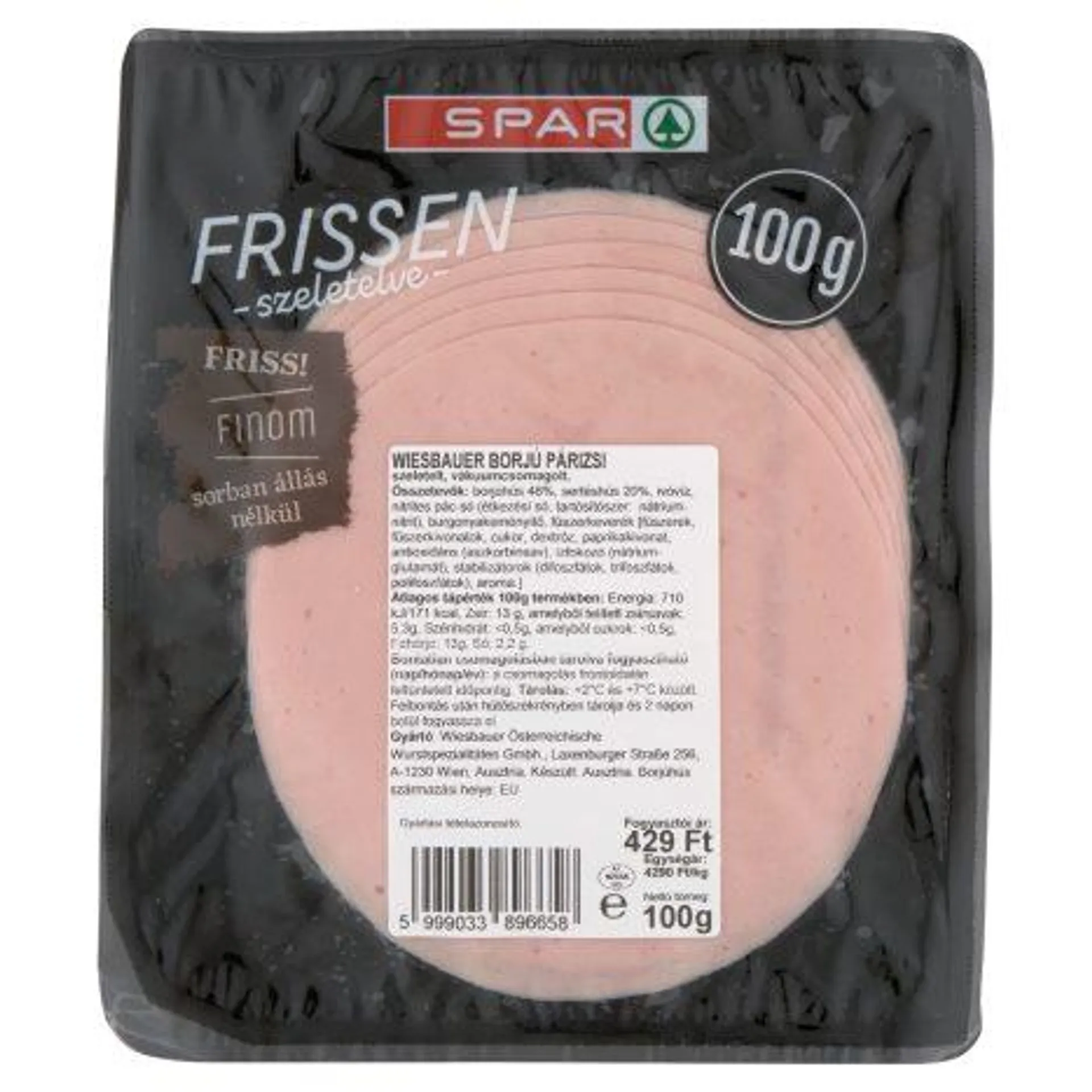 SPAR Frissen SzeletelveWiesbauer borjú párizsi 100 g