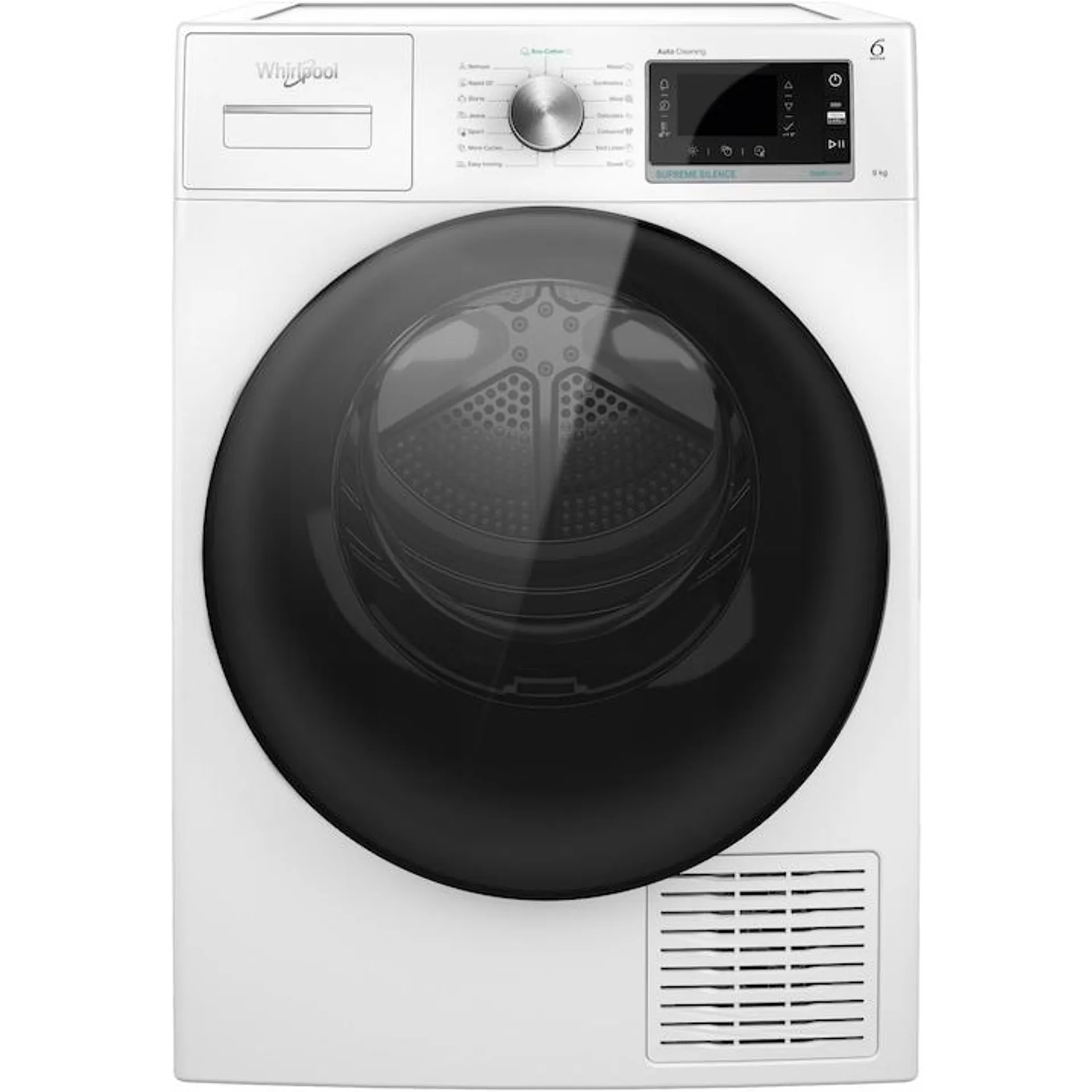 Whirlpool Supreme Silence W7D94WBEE hőszivattyús szárítógép, 9 kg, FreshCare+, 6th Sense technology, Display LCD, A energiaosztály, Fehér