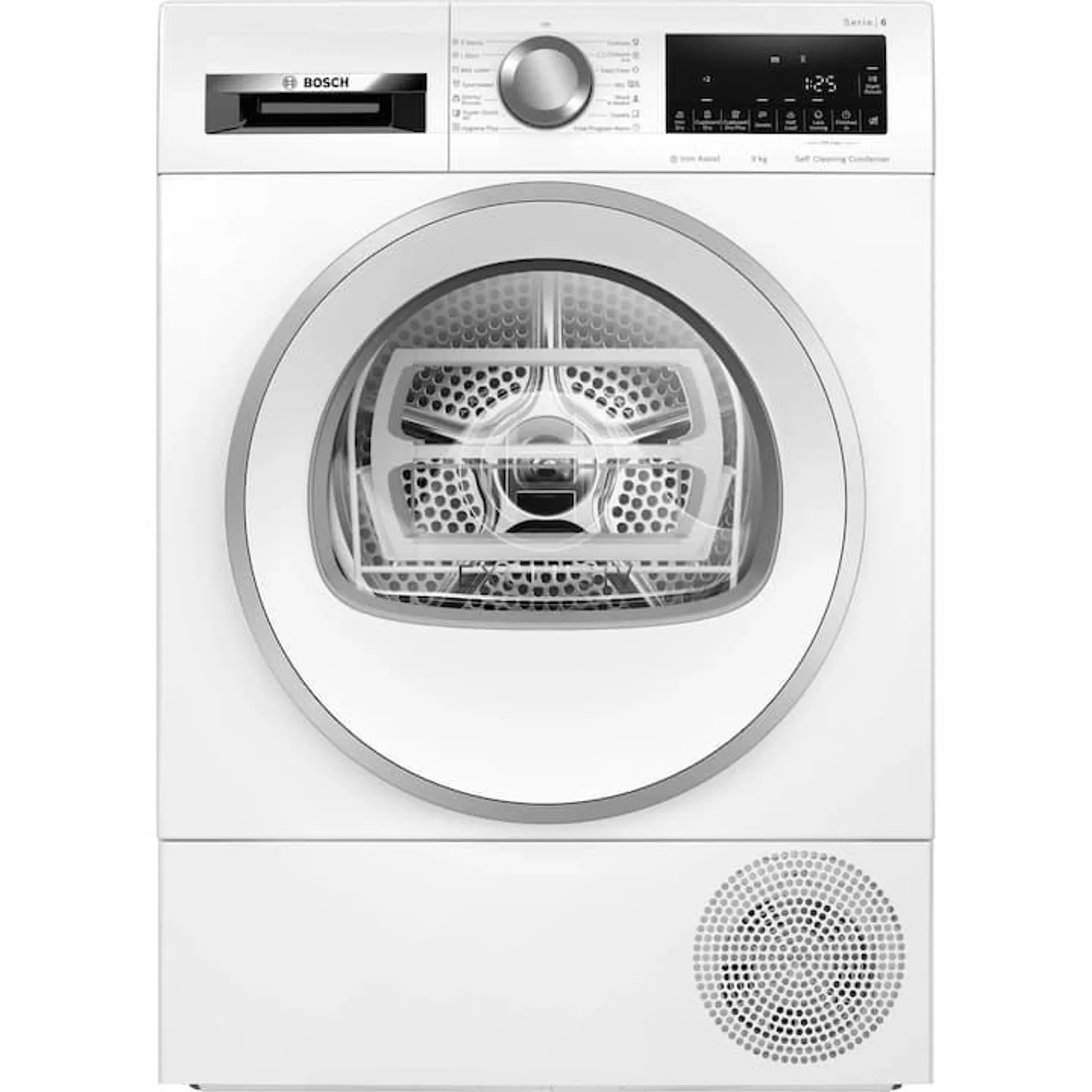 Bosch WQG245C0BY Serie 6 Hőszivattyús kondenzációs szárítógép, 9 kg, AutoDry, IronAssist, A+++ energiaosztály, Fehér