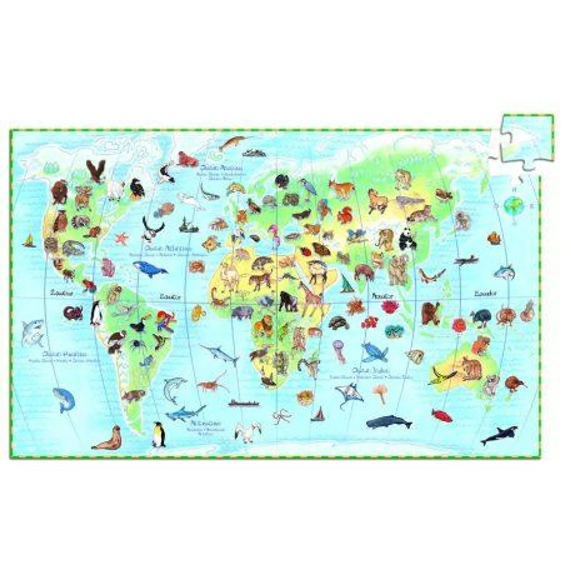 Föld állatai, 100 db-os megfigyelő puzzle - World's animals + booklet - 100 pcs - Djeco