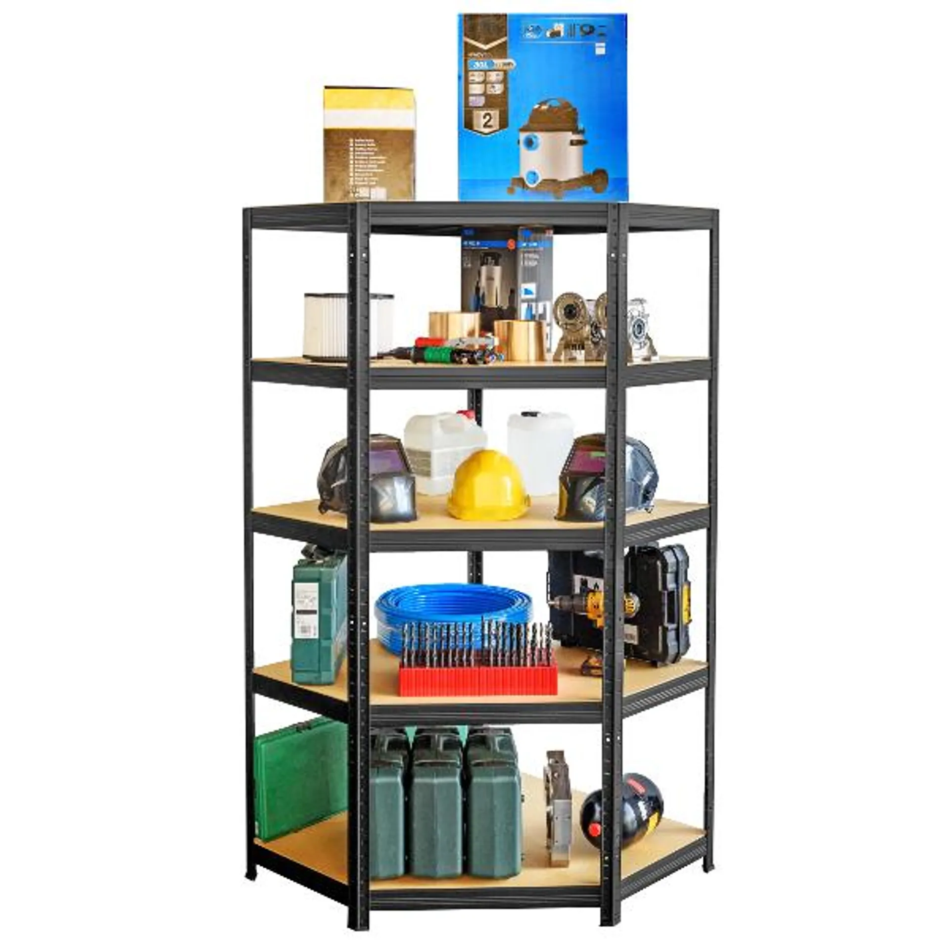 PREMIUMSHELF FÉM SAROKPOLC 5 FA POLCCAL PORFESTETT. FEKETE 180X90X45CM TEHERBÍRÁS:250KG/P ÖSSZTEHERBÍRÁS:1250KG