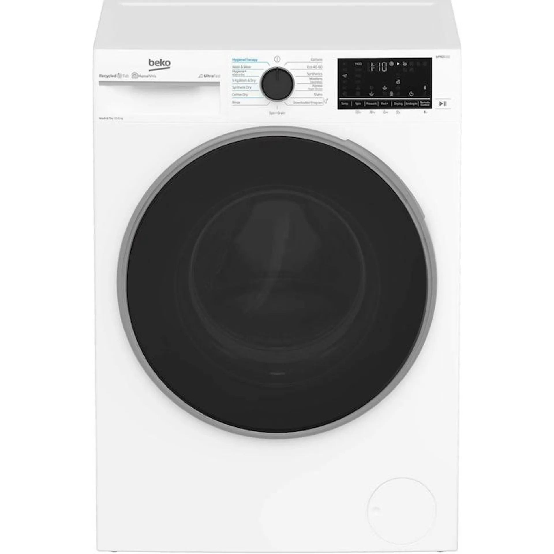 BEKO B5DFT510442W, Mosógép szárítógéppel, Mosás 10 kg, Szárítás 6 kg, 1400 ford./perc, Inverter motor, Fehér