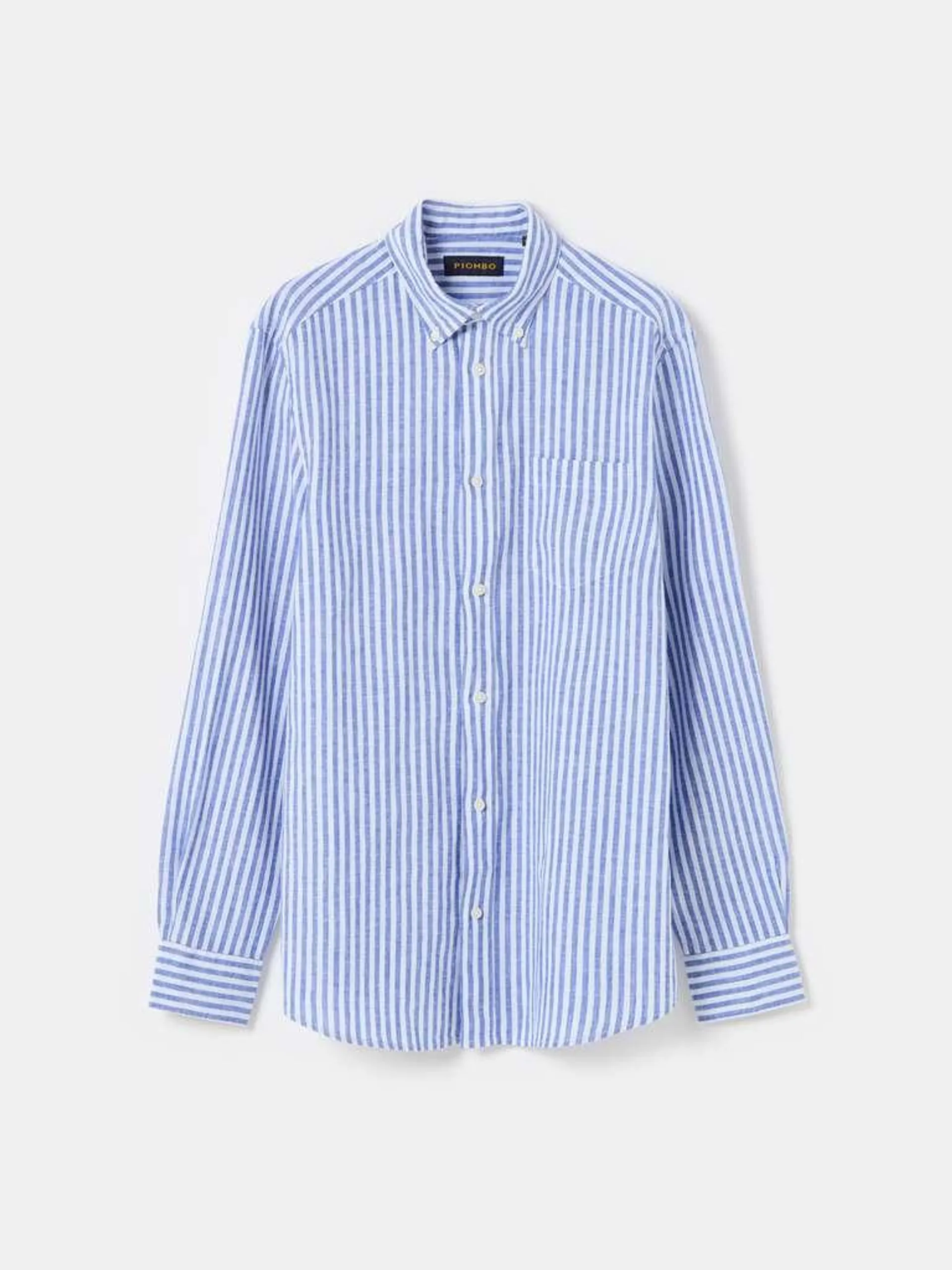 White/Blue Regular-fit striped shirt with button-down collar