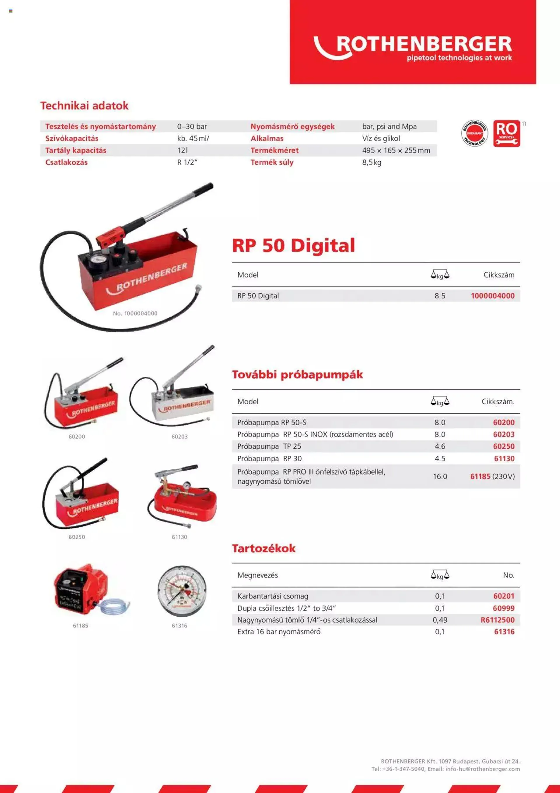 Rothenberger - RP 50 digitális próbapumpa - 1