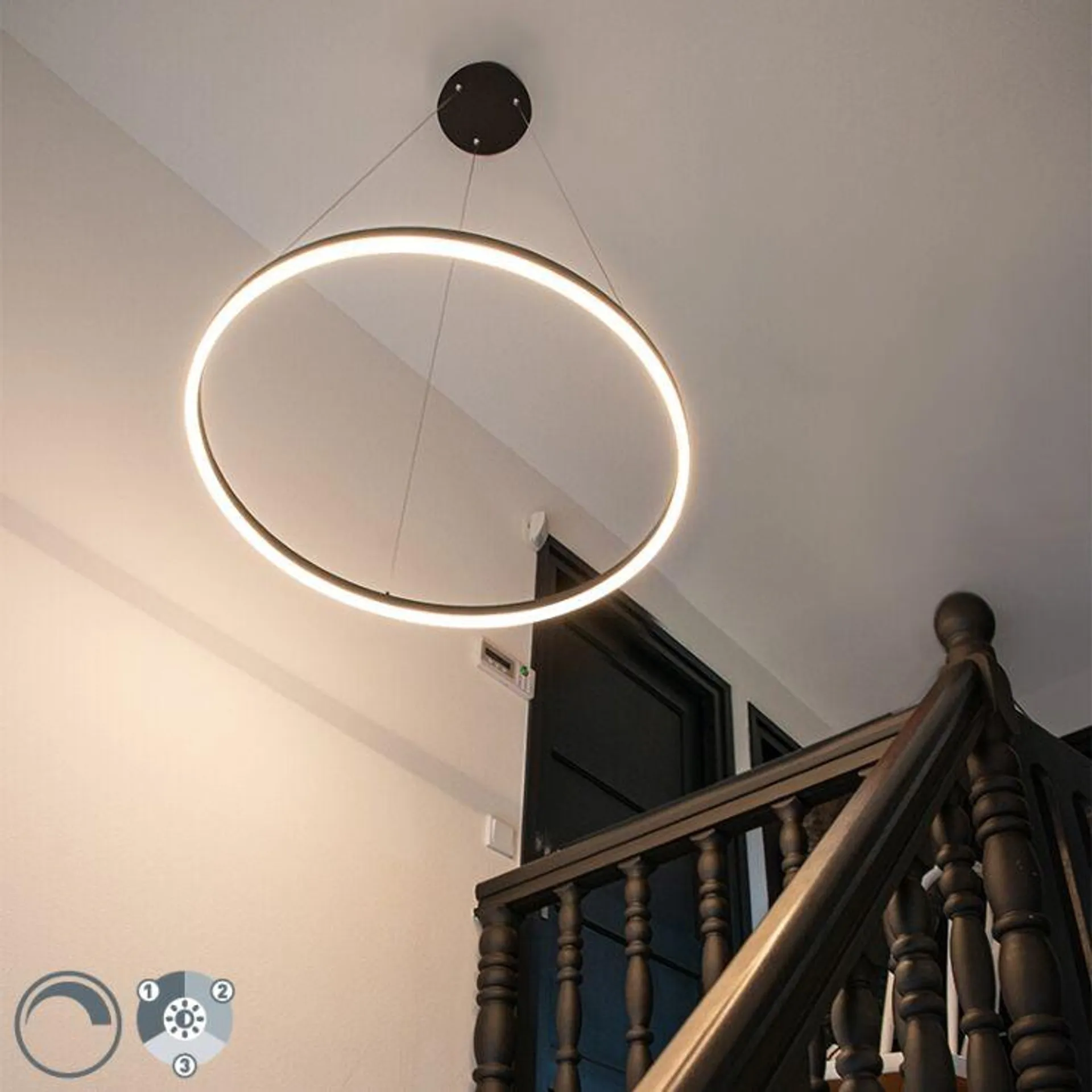 Design ring hanglamp zwart 80cm incl. LED en dimmer - Anello