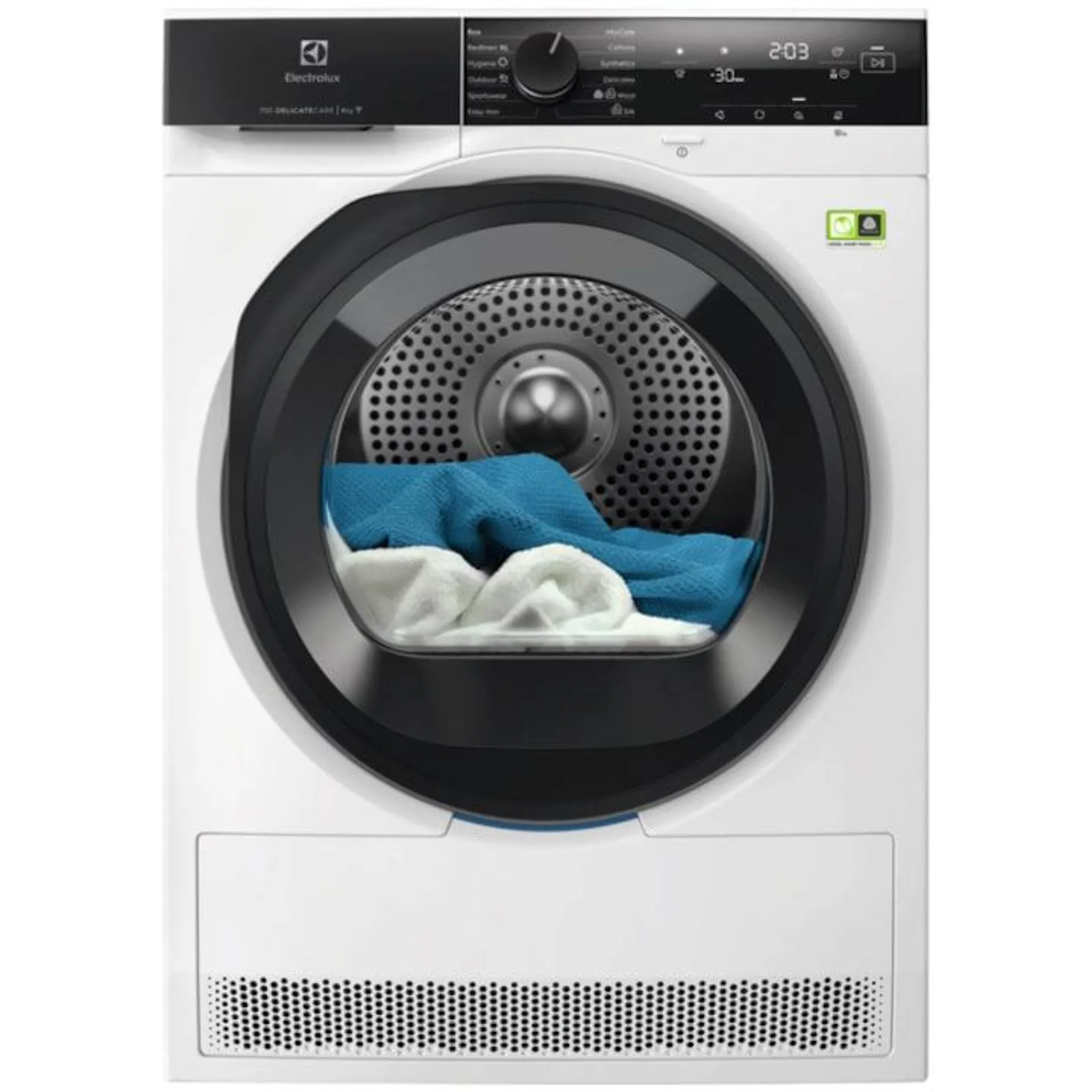 Electrolux EW7D495UCE Hőszivattyús szárítógép, 9 kg, 11 program, A+++ energiaosztály, Wi-Fi, Inverter motor, LED kijelző, DelicateCare, Sensicare, Megfordítható ajtó, Dob belső világítás, Fehér