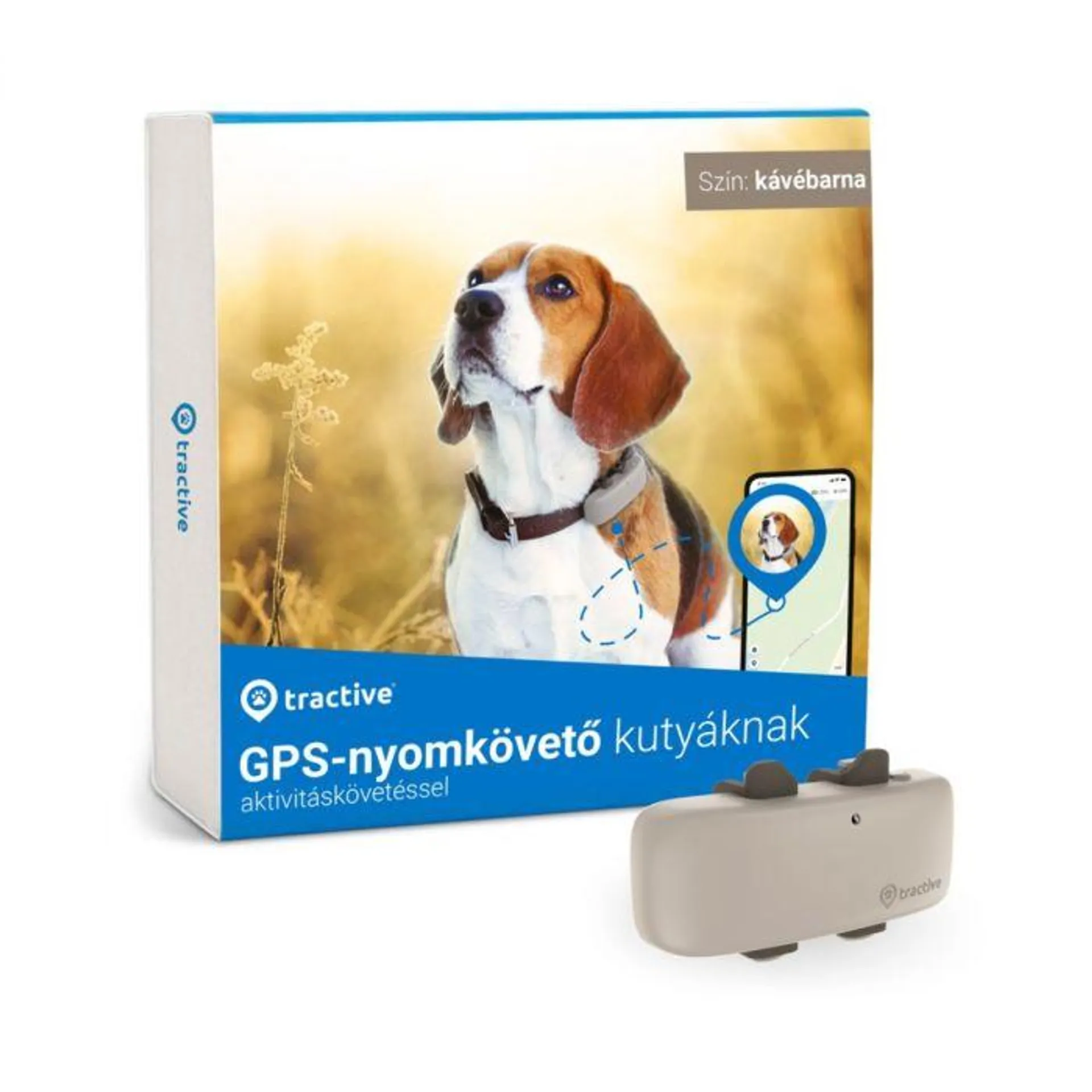 Tractive – DOG 4 GPS alapú, nyakörvre rögzíthető kutya nyomkövető - Kávébarna