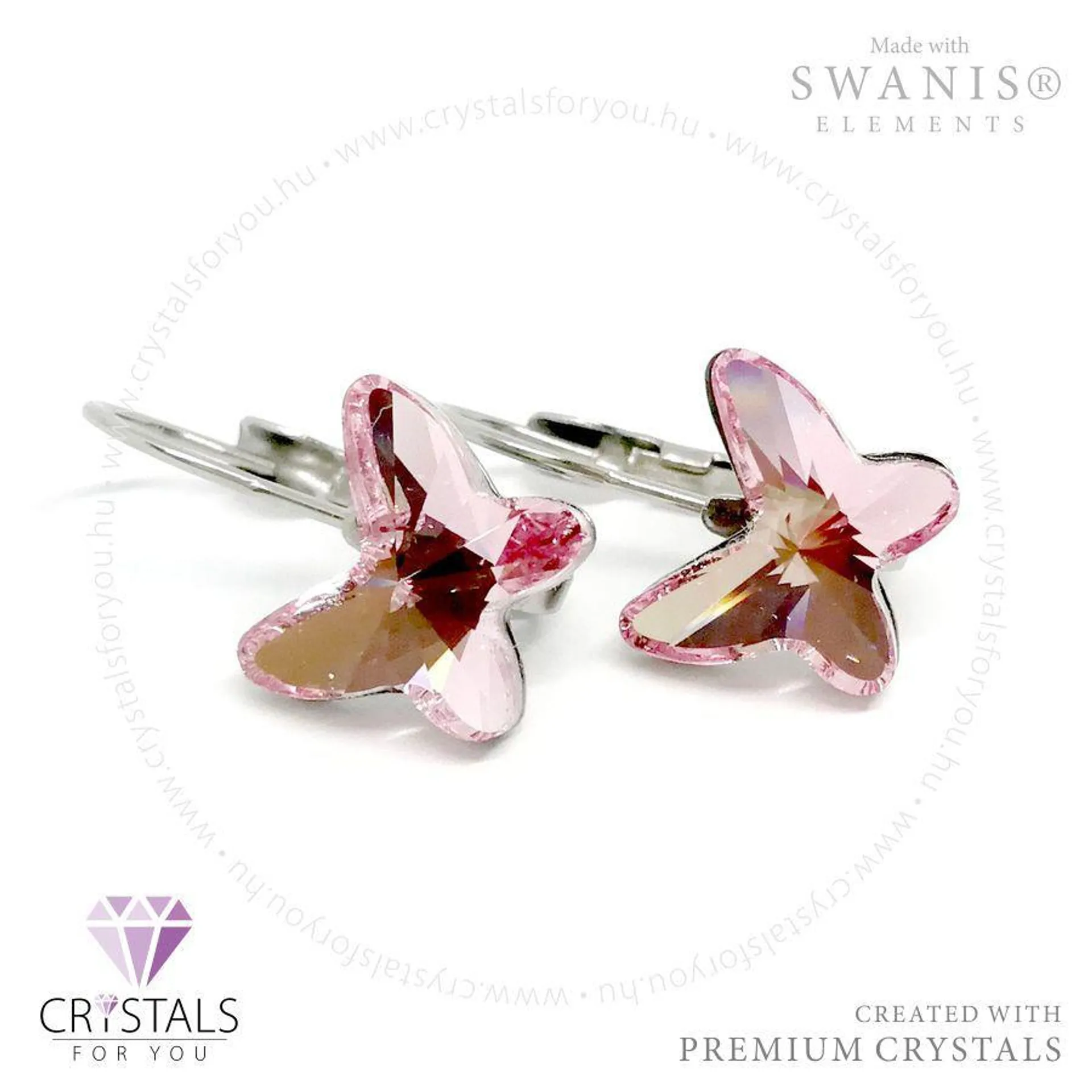 Pillangó alakú Swanis® prémium kristállyal díszített francia kapcsos fülbevaló