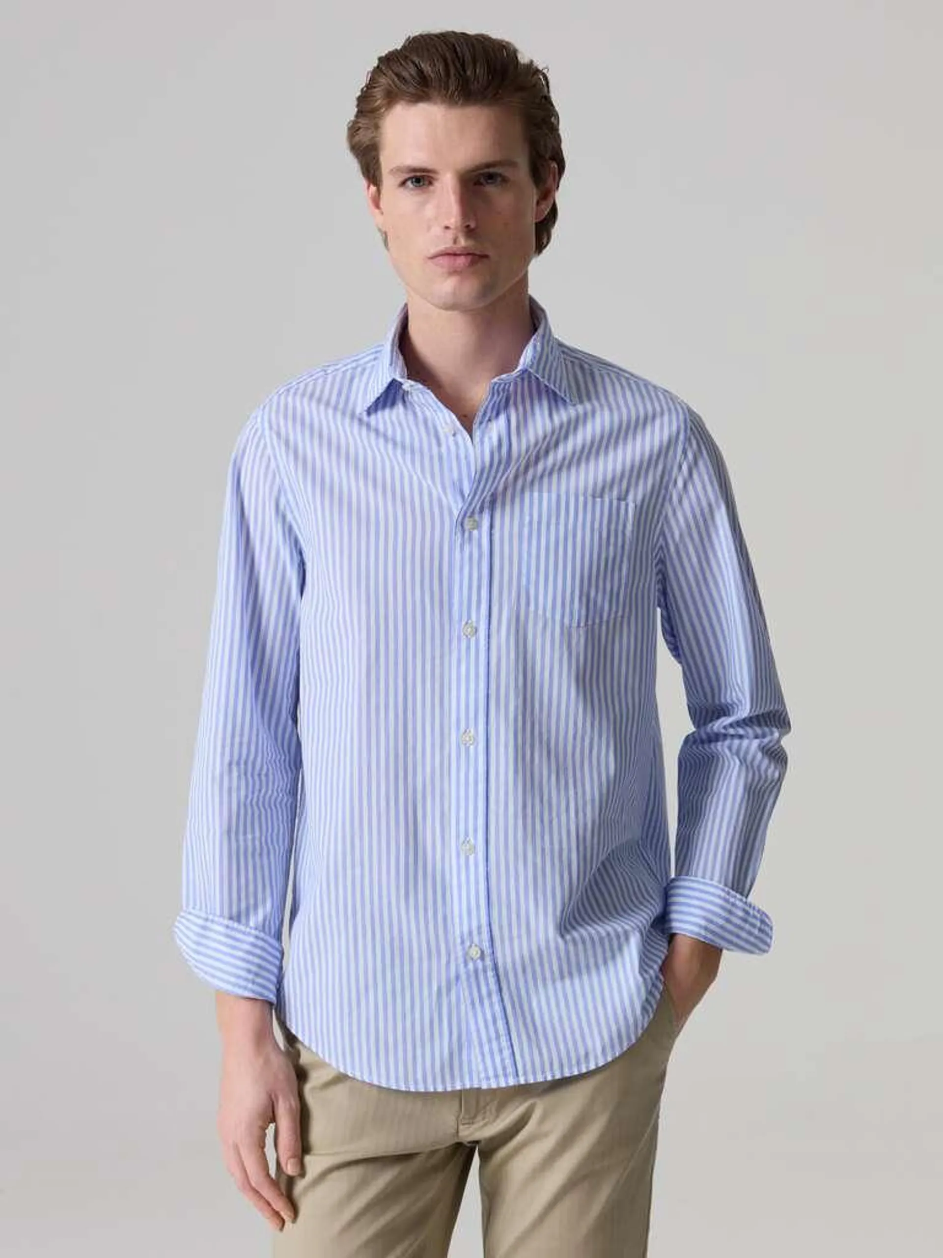 White/Light Blue Poplin shirt with striped pattern