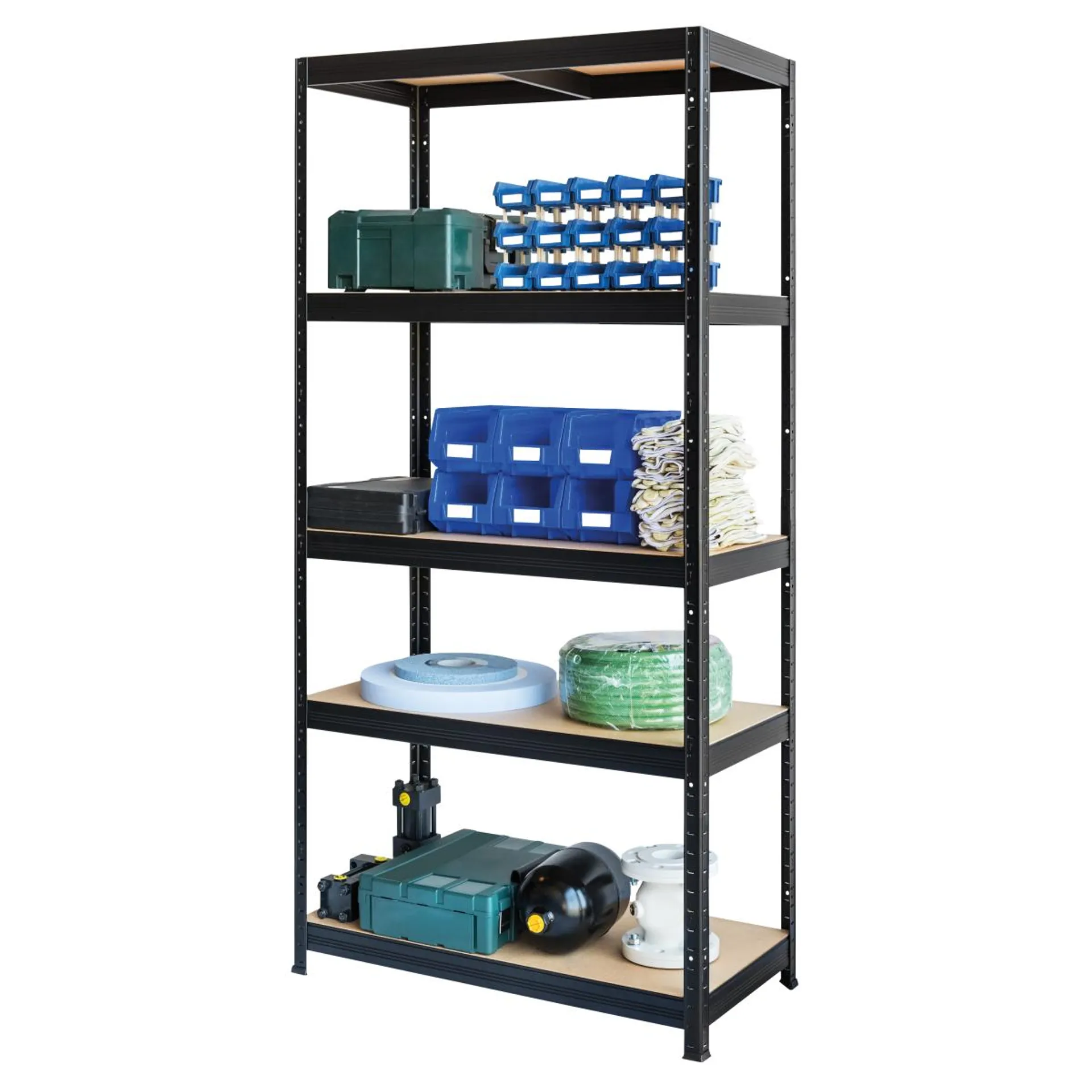 PREMIUMSHELF FÉMPOLC 5 FA POLCCAL PORSZÓRT FEKETE 180X90X45CM TEHERBÍRÁS:275KG/POLC ÖSSZTEHERBÍRÁS:1375KG