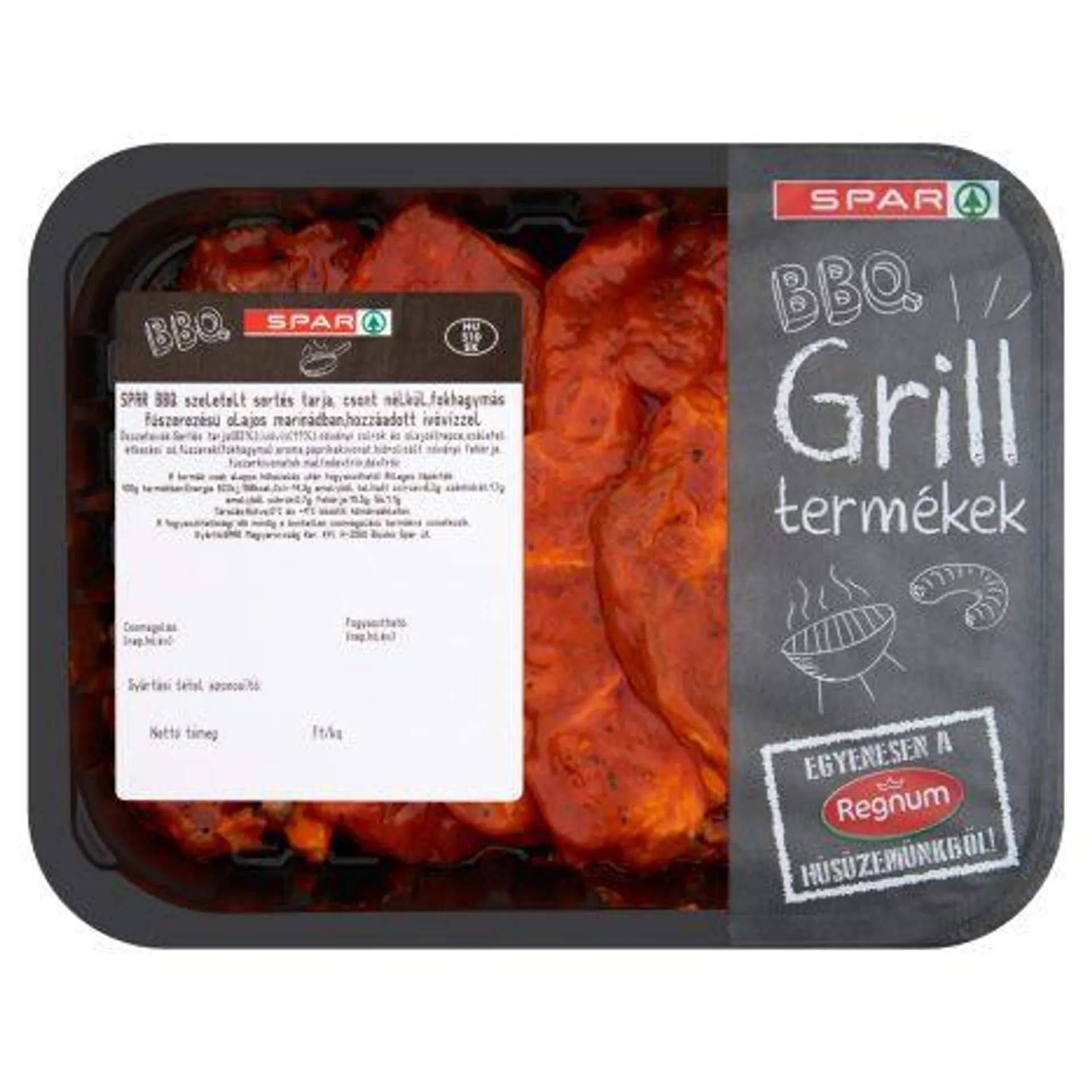 SPAR BBQ szeletelt sertés tarja, csont nélkül, fokhagymás fűszerezésű olajos marinádban