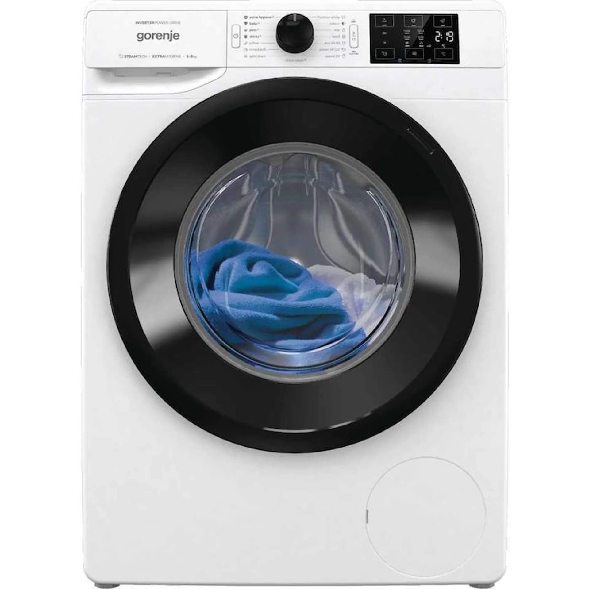 Gorenje WNEI94BS standard mosógép, 9kg, 1400rpm, inverter motor, 16 program, ExtraHygine funkció, 24 órás késleltetés, Steam - gőzprogramok