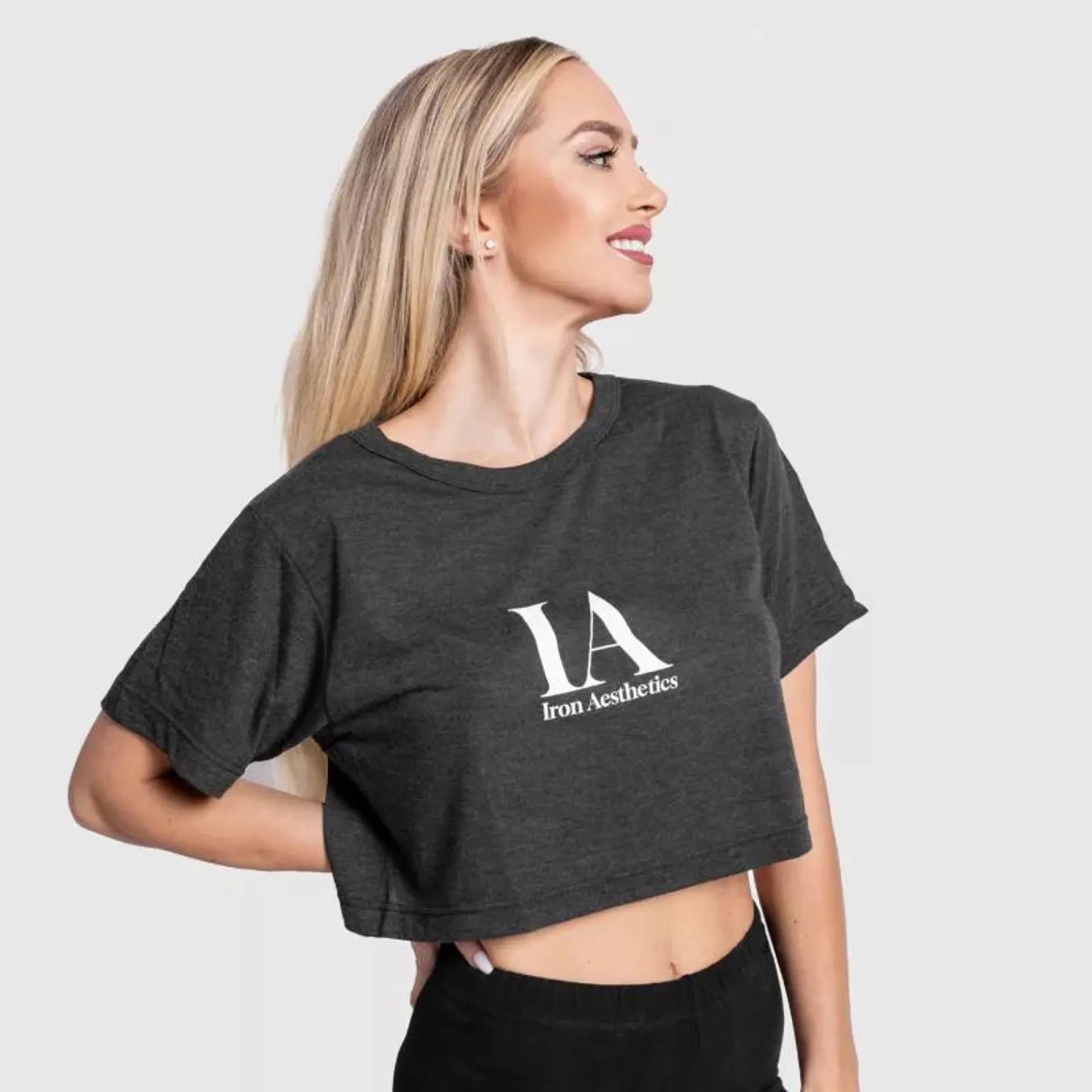 Női sportpóló Iron Aesthetics Crop Top, fekete