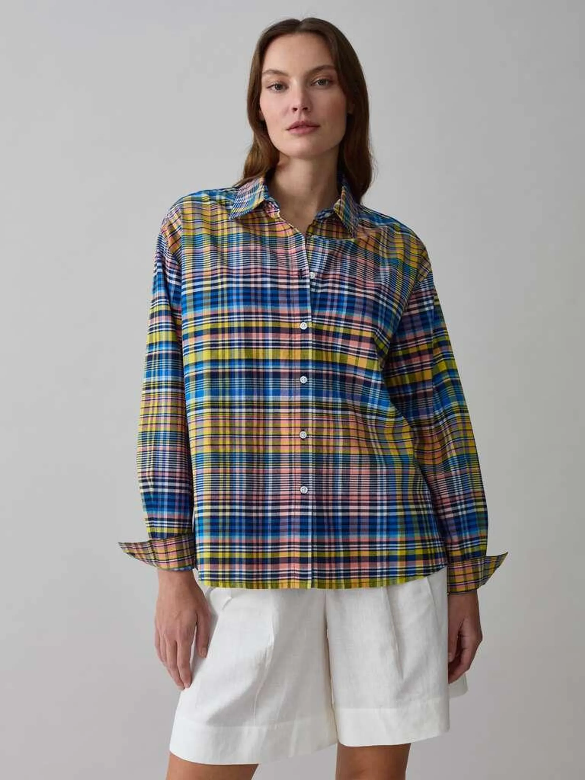 Orange/ Yellow Check pattern cotton shirt