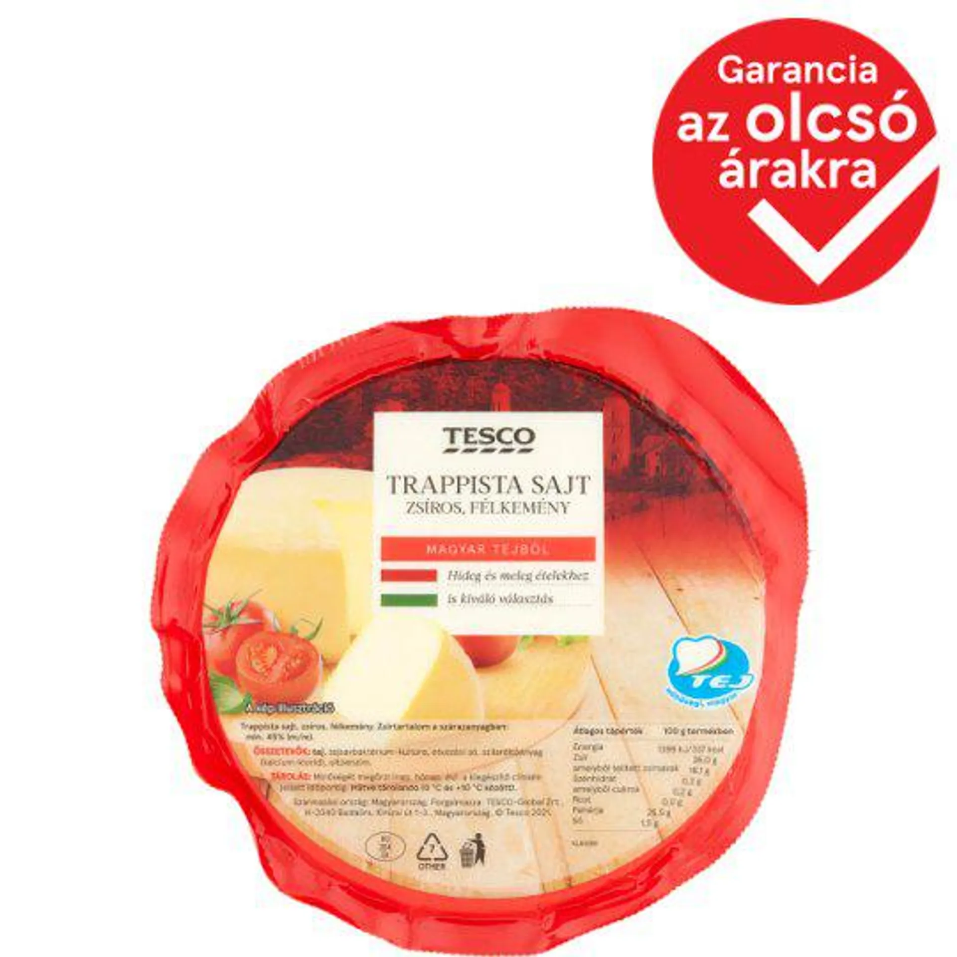 Tesco zsíros, félkemény trappista sajt