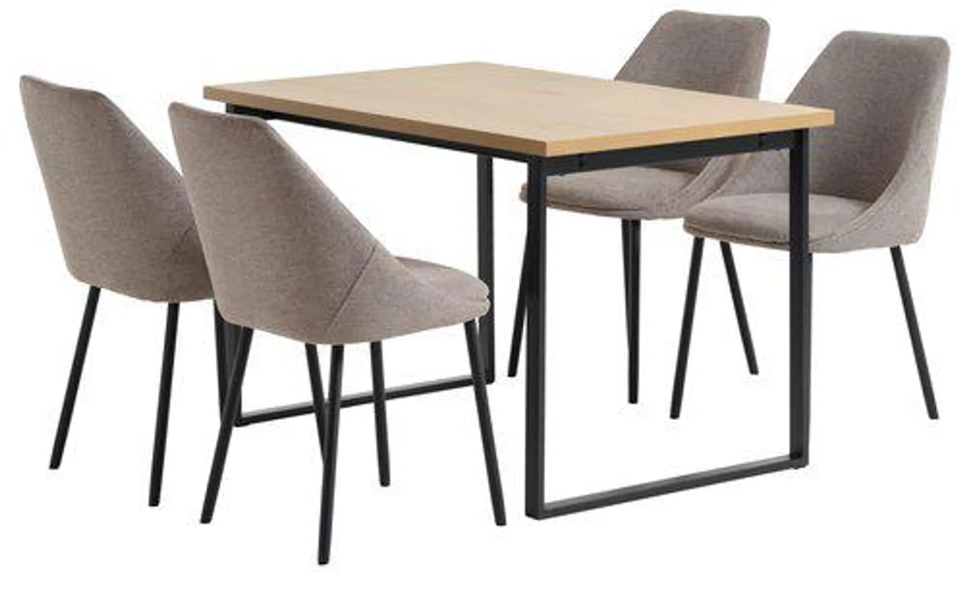 Mesa AABENRAA L120 roble + 4 sillas VELLEV arena/negro