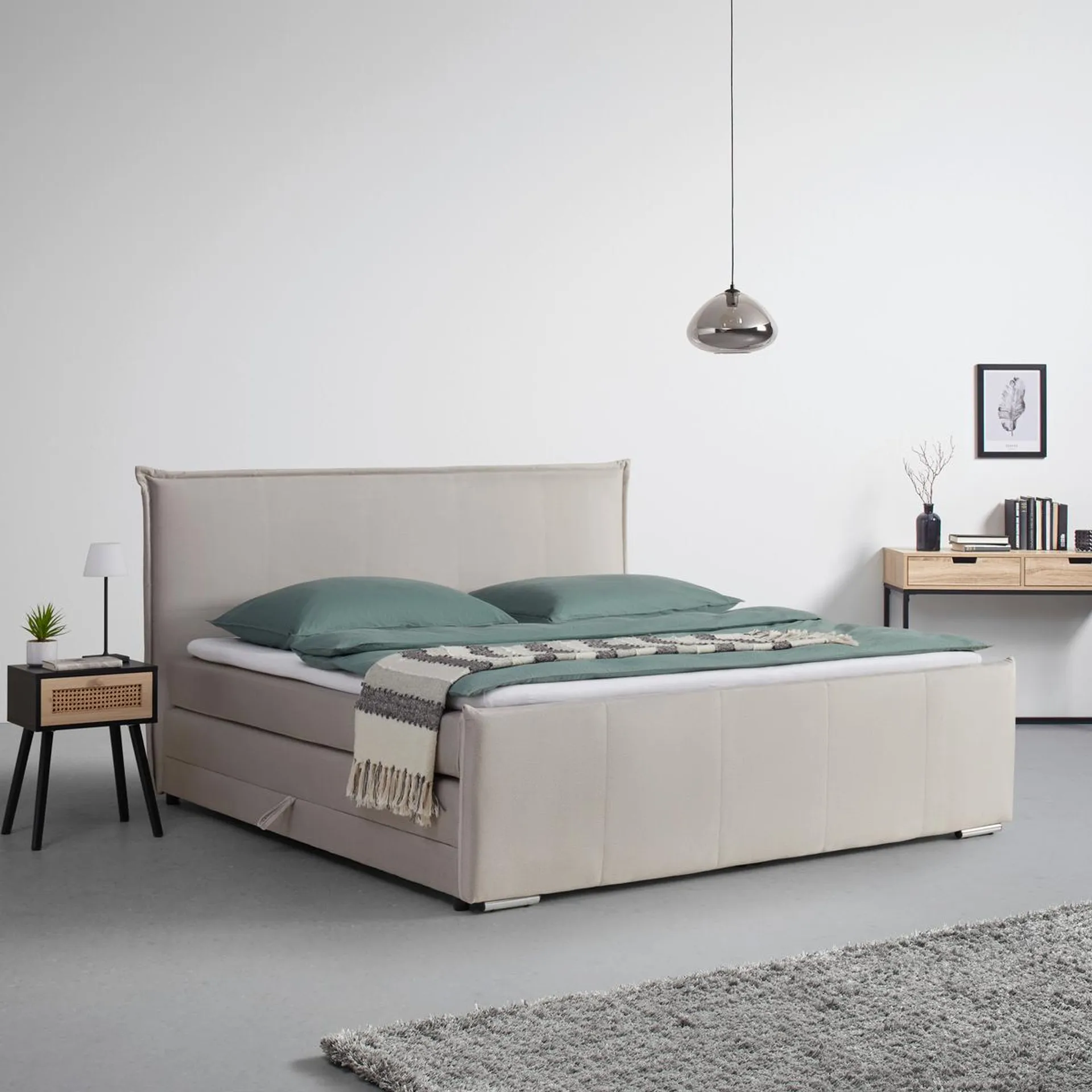 Boxspringbett Leonora ca. 200x200cm Beige mit Topper