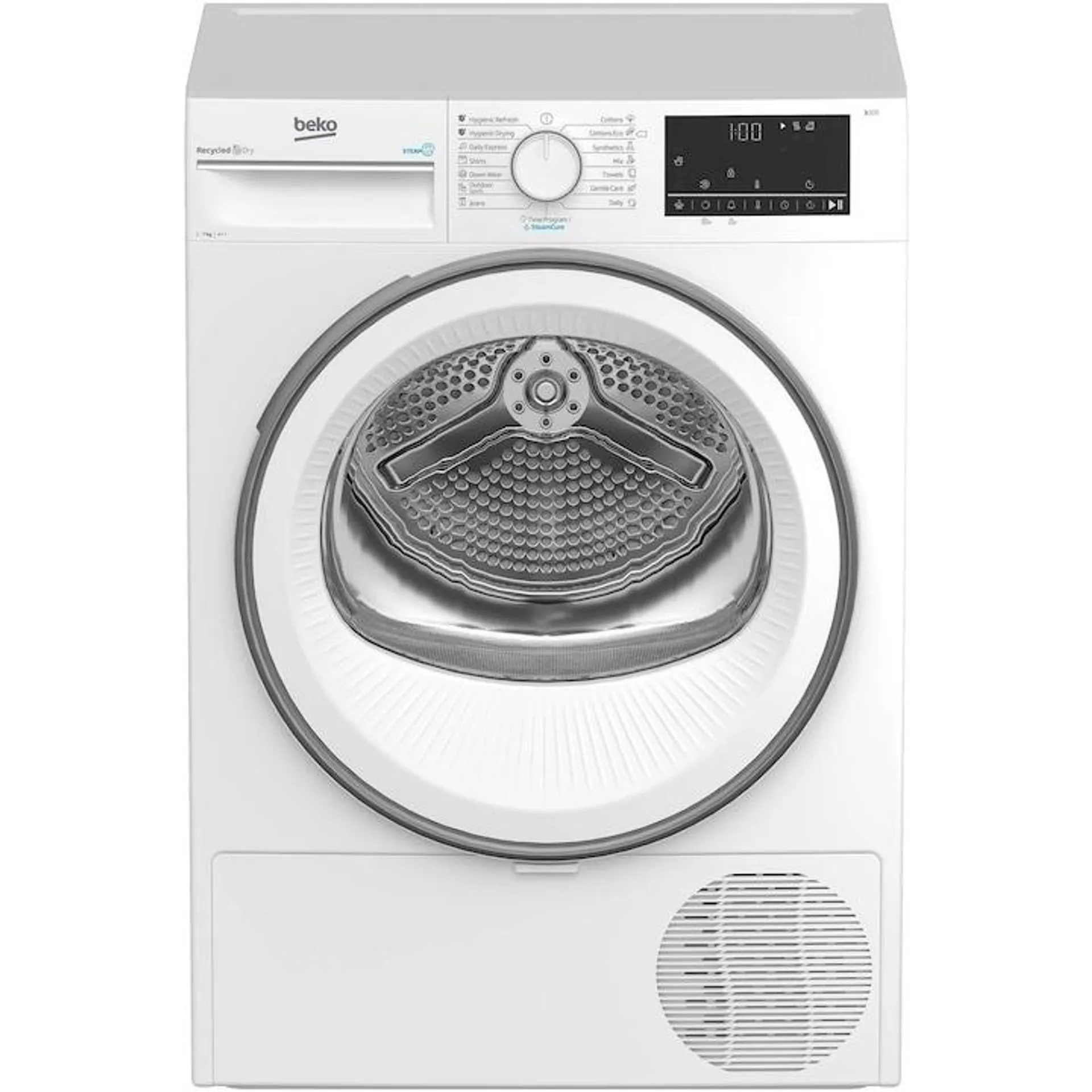 Beko B3T67230 Slim hőszivattyús szárítógép, 7 kg, SteamCure, Hygienic Dry, OptiSense, Recycled Dry, B energiaosztály, Fehér